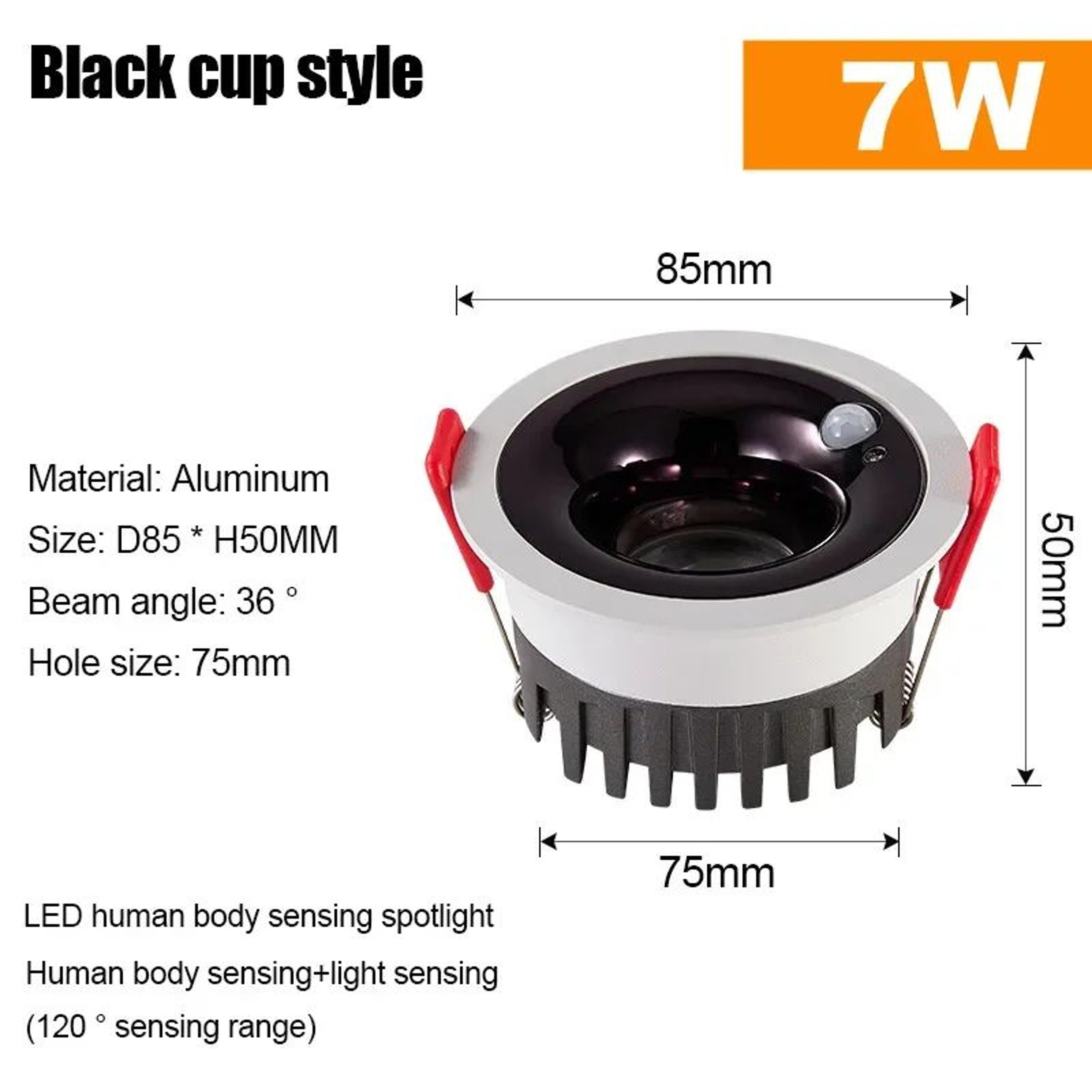 Recessed PIR Motion Sensor Spotlight  7W Or 10W LED Downlight In Black Or White For Entrance Aisle  6