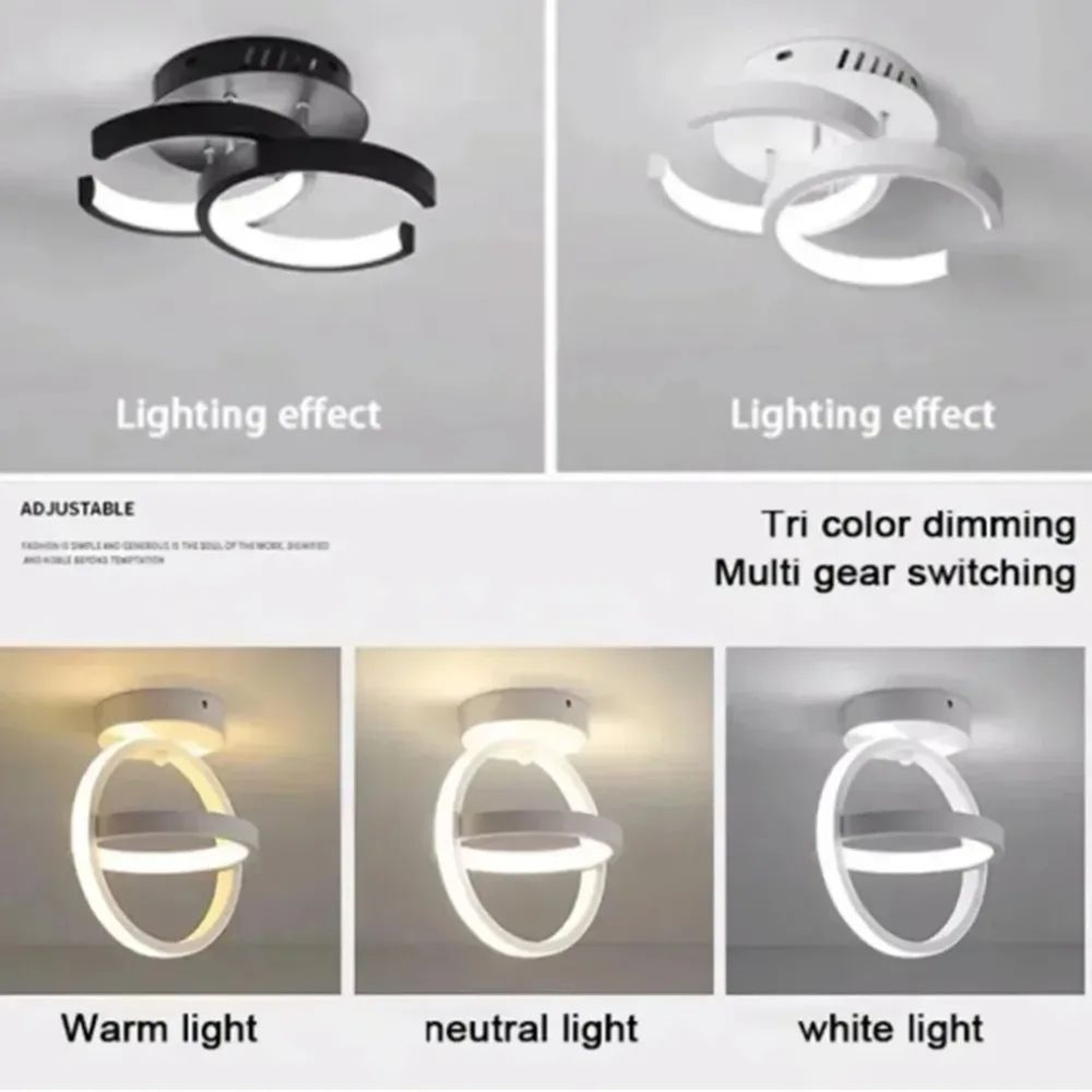 Minimalist Art LED Ceiling Lamp  Modern Ring Flush Mount Light In Black White Or Gold With 3 Color  3