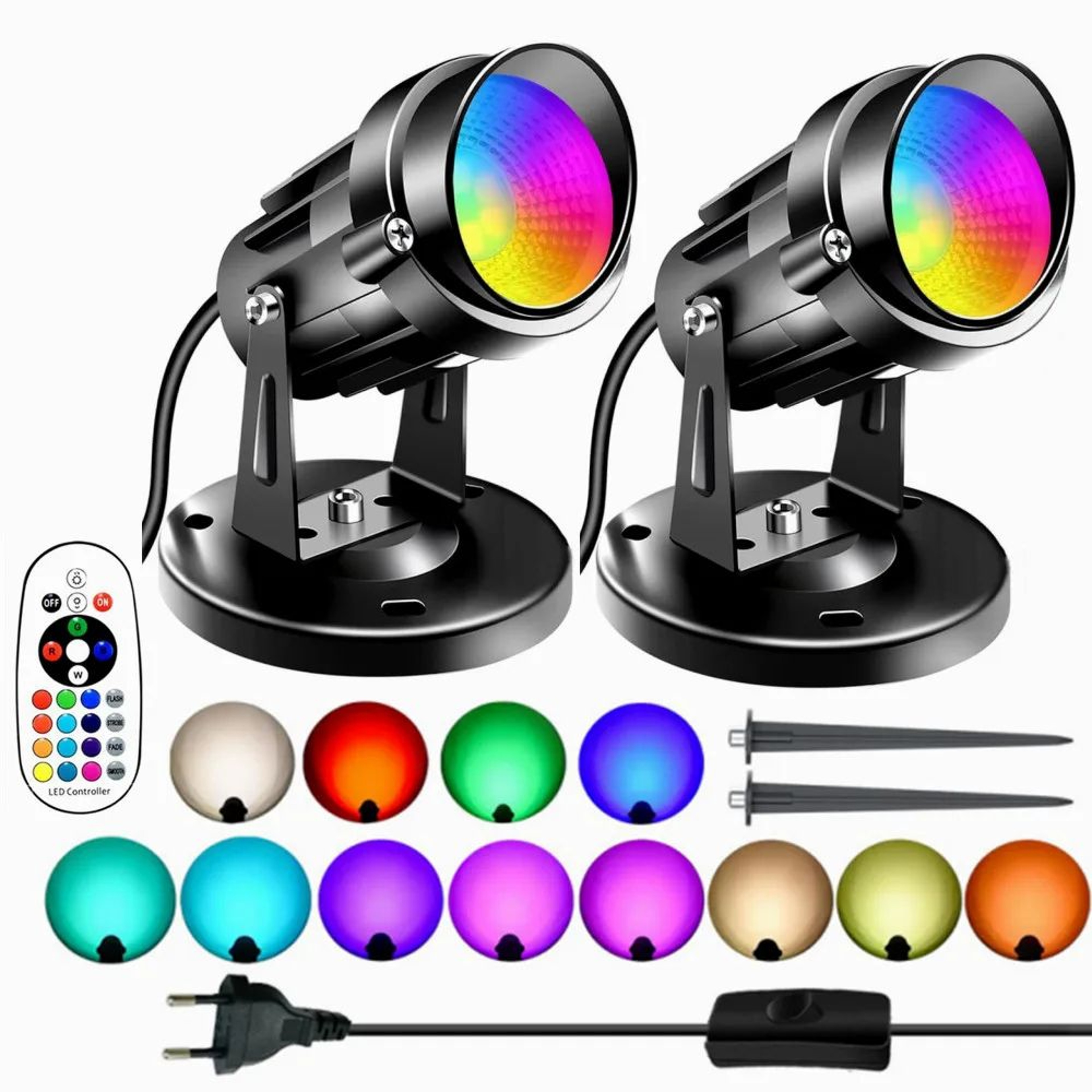 RGBW Indoor Spotlights  2 Pack 10 W Dimmable Accent Uplights With RF Remote 16 Colors  Plug For Flo 0
