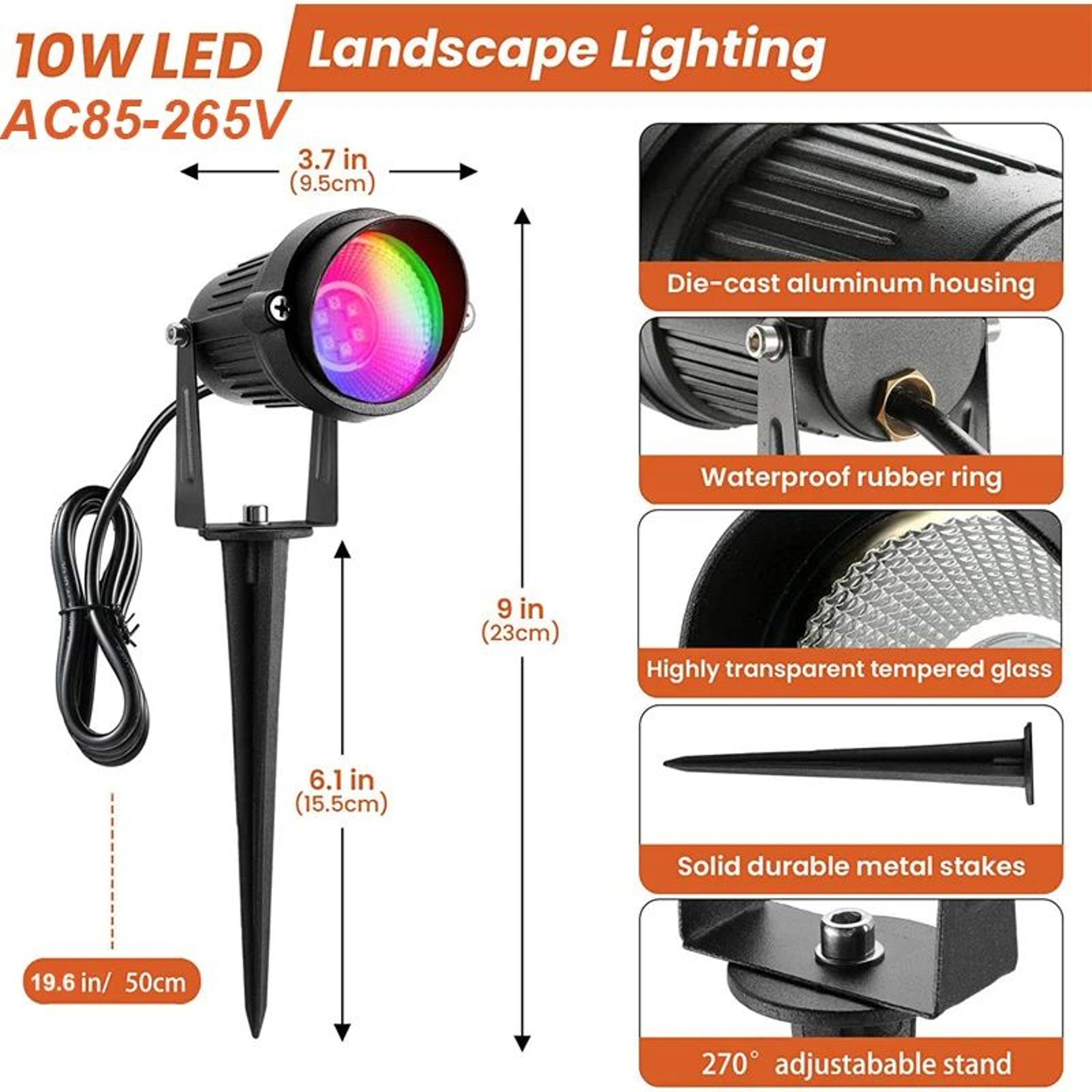 RGBW LED Landscape Spotlight  10W Color Changing Garden Light With Remote And IP65 Waterproof Desig 2