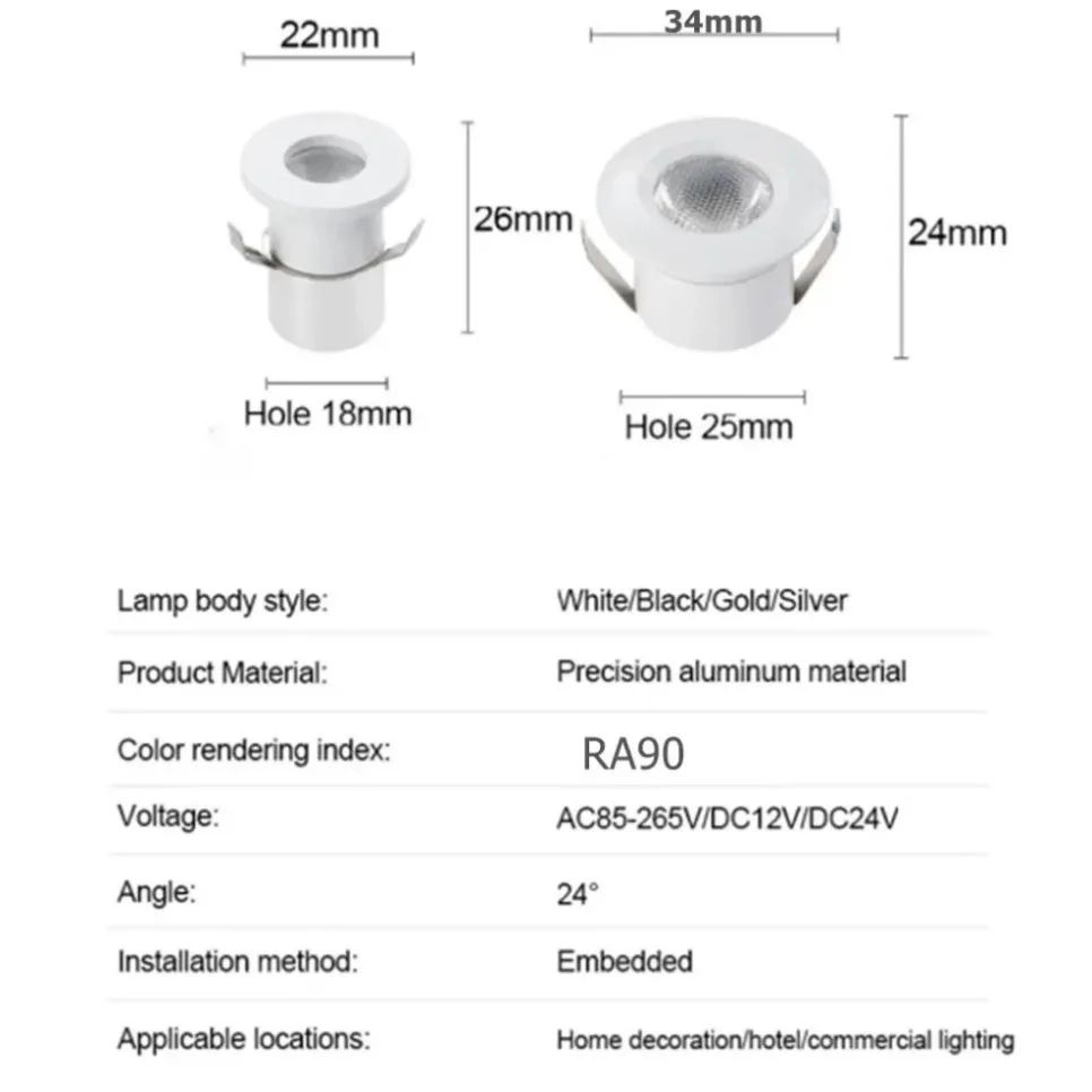 Mini COB Downlight  3 W Aluminum Cabinet Spotlight In Black White Or Silver With 071 Or 098 In Cuto 5