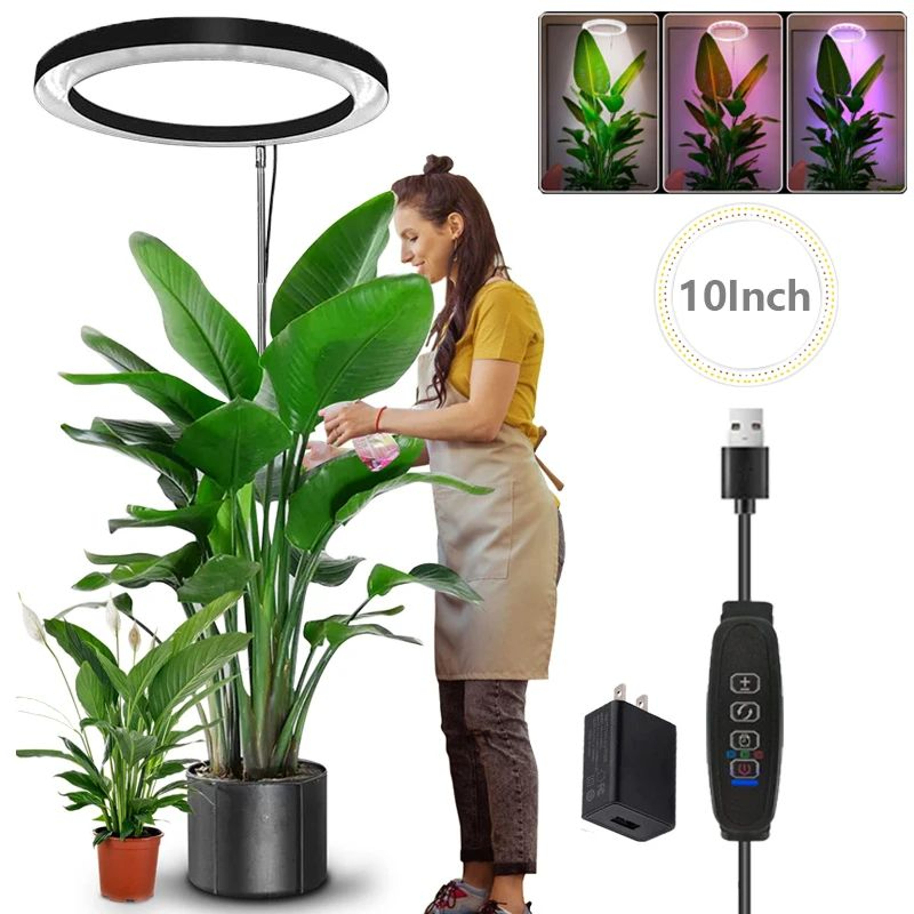 10 In LED Ring Grow Light  Full Spectrum Height Adjustable Plant Lamp With Daily Timer  9 Dimming L 9