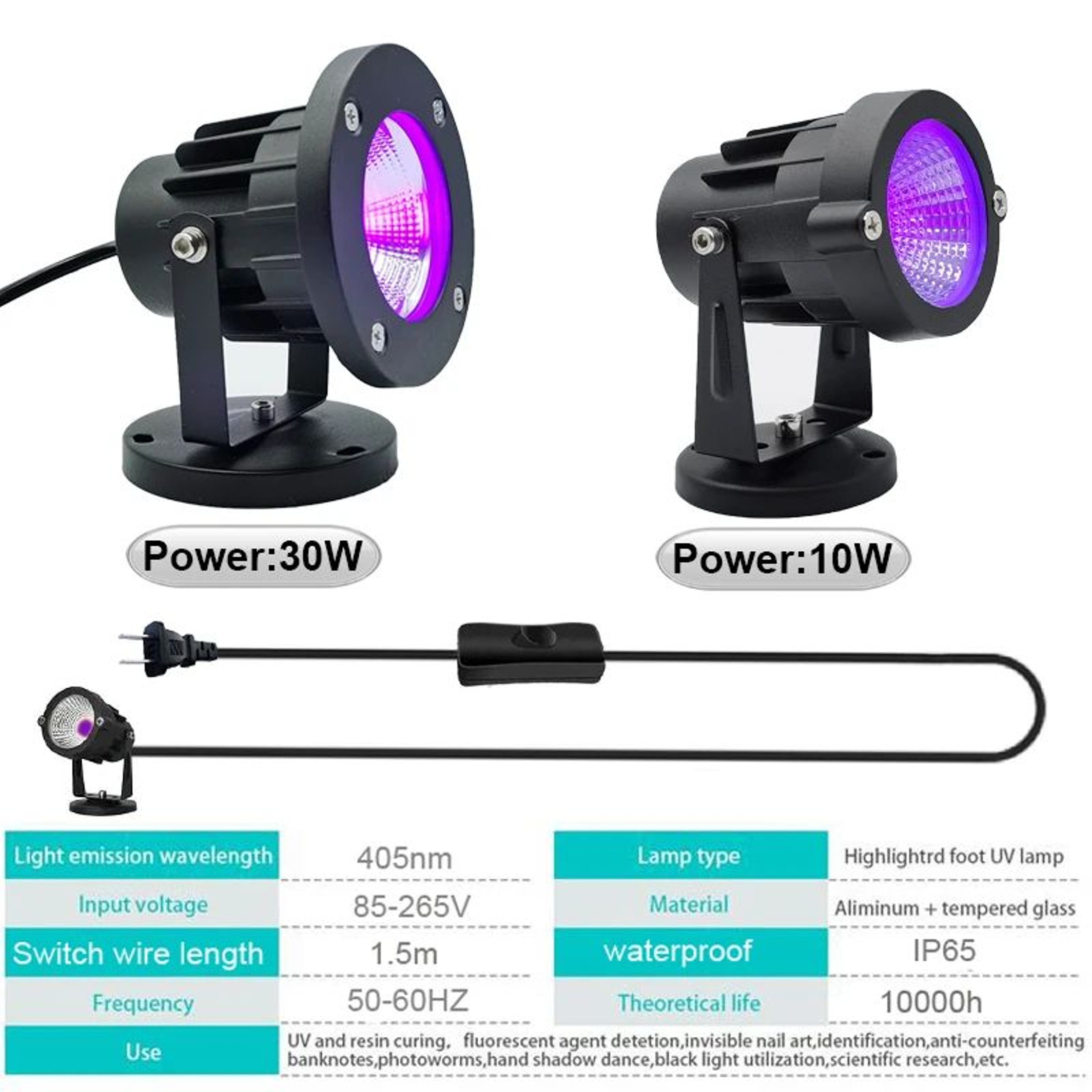 405nm UV LED Curing Lamp  10 W Or 30W Portable Resin Post Cure Light For SLA DLP 3D Prints With Swi 4