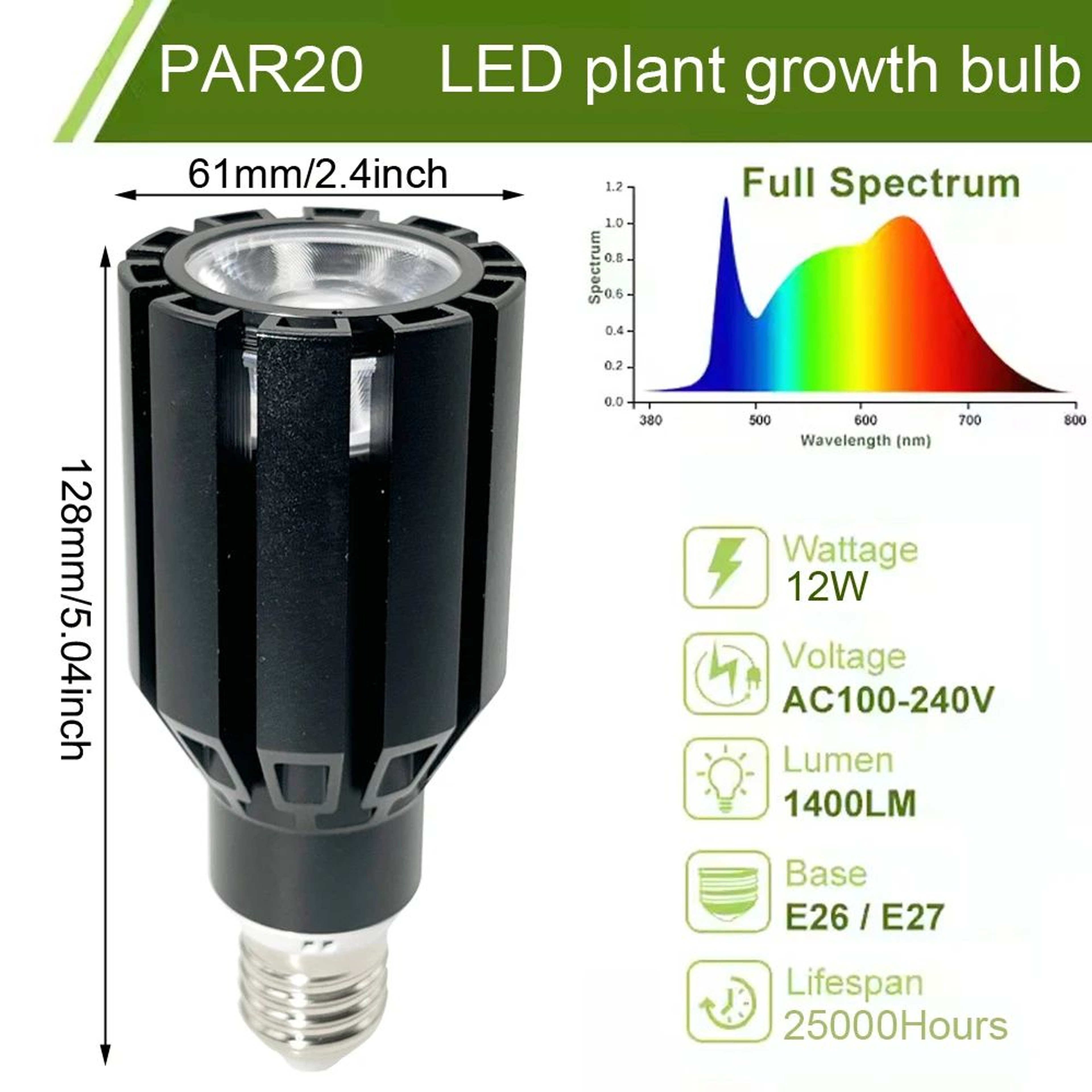 12W Full Spectrum LED Grow Bulb  E27 Dimmable Plant Light With Remote Auto Timer  Adjustable Color  1