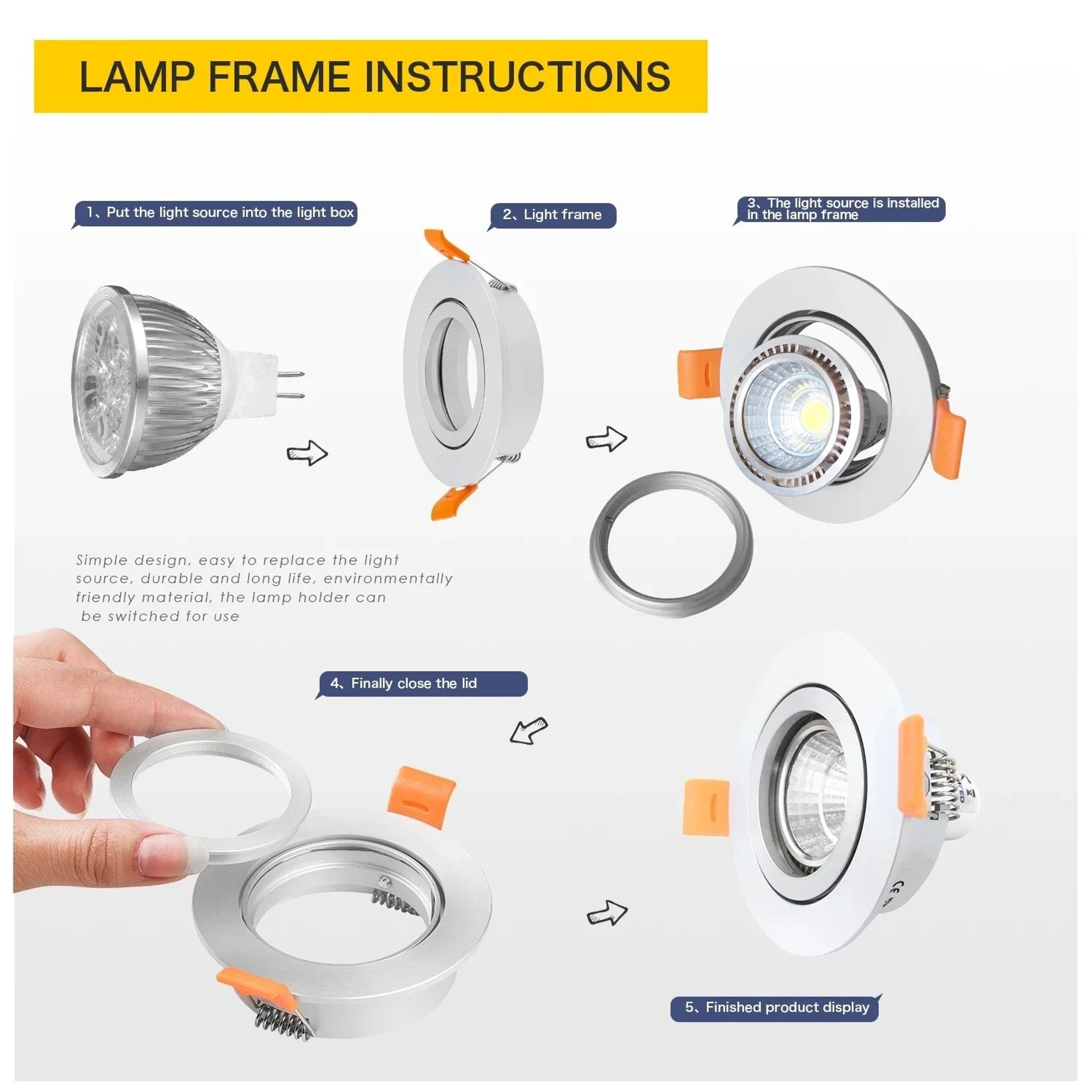 Adjustable Aluminum Downlight Frame  Round GU10 MR16 Ceiling Spotlight Fitting In Black White Or Si