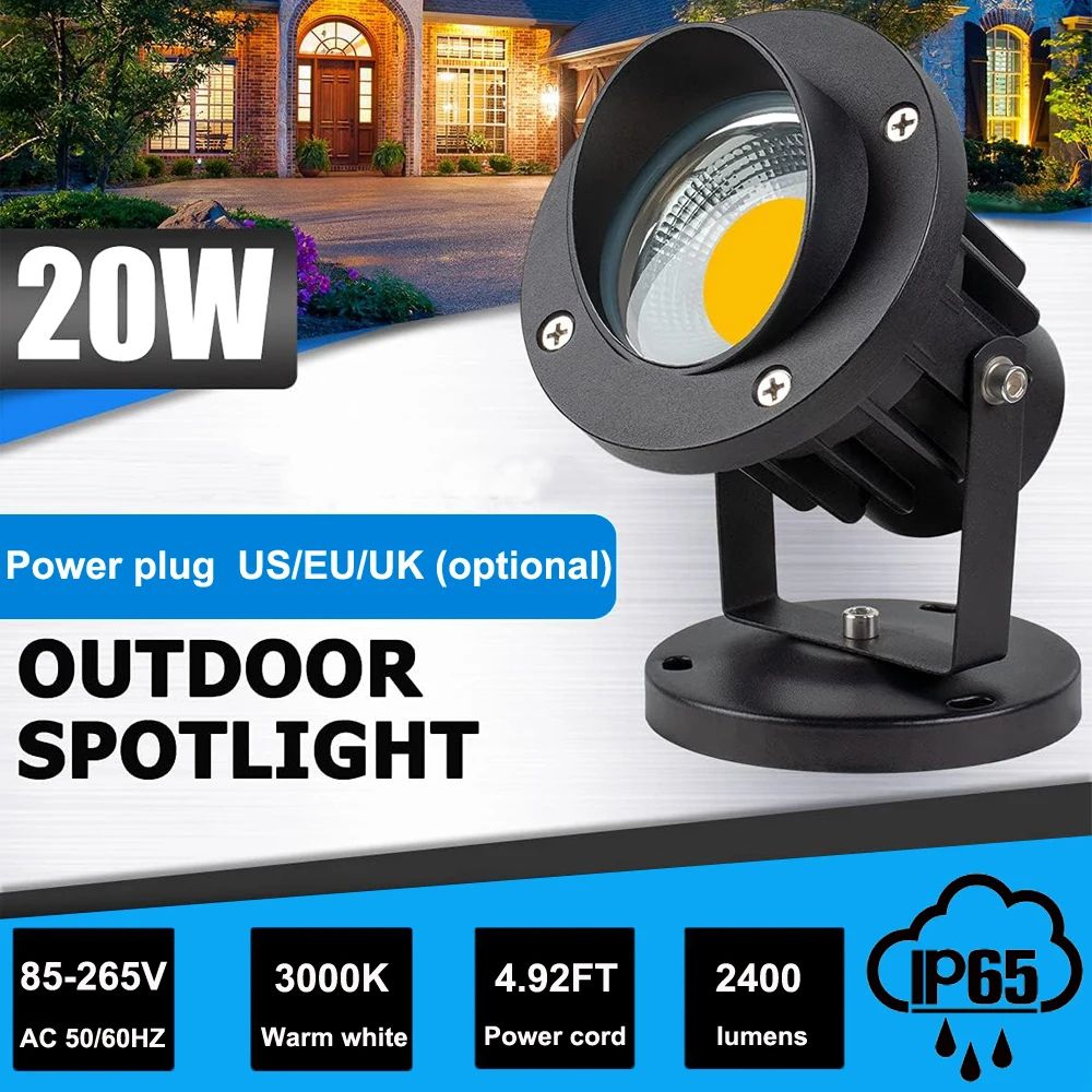 20W LED Landscape Spotlight  Decorative Plug In Accent Light For Indoor Outdoor Garden Lawn Tree An