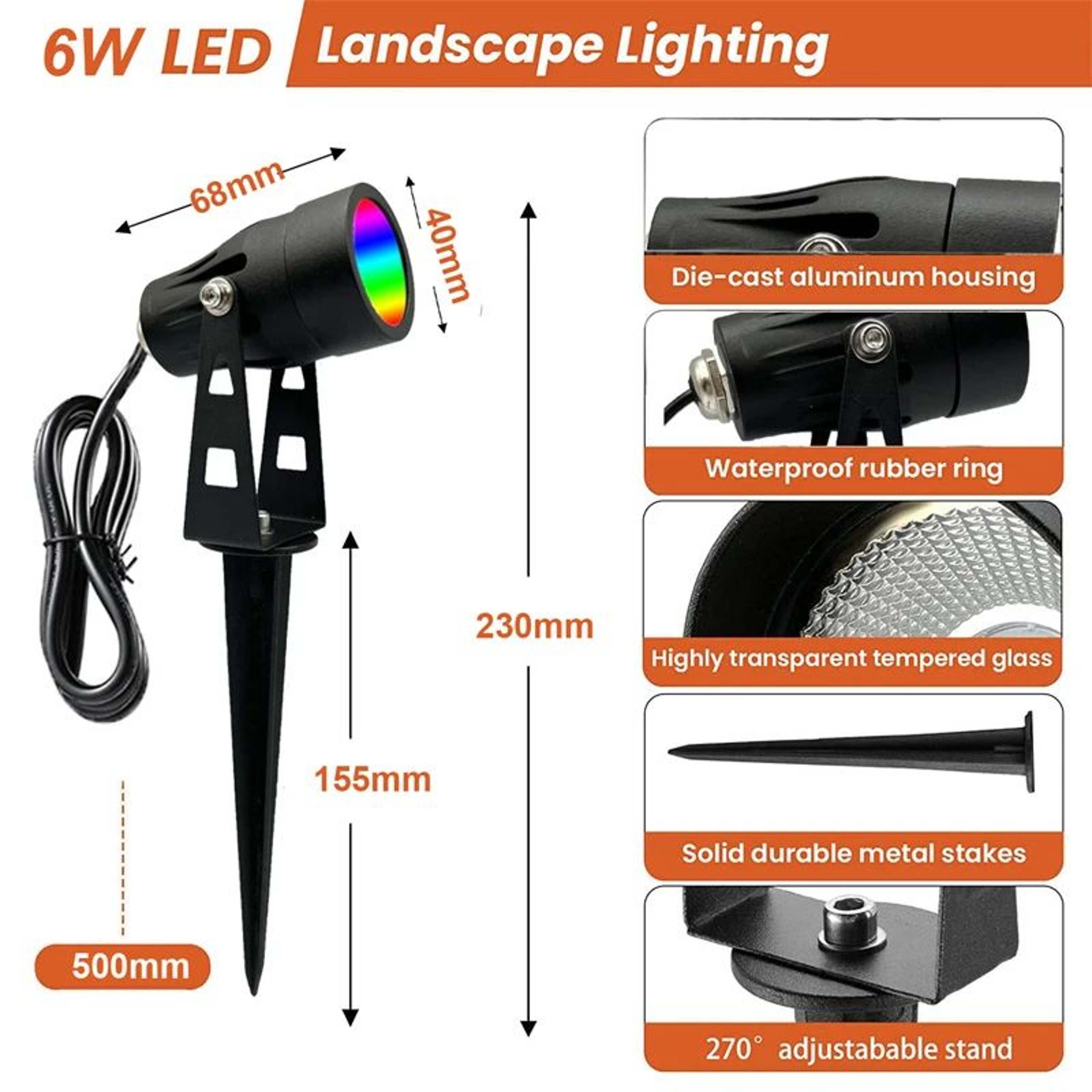 RGBW LED Lawn Light  6W Waterproof Landscape Spotlight With Remote For Garden Pathway Yard And Tree 2