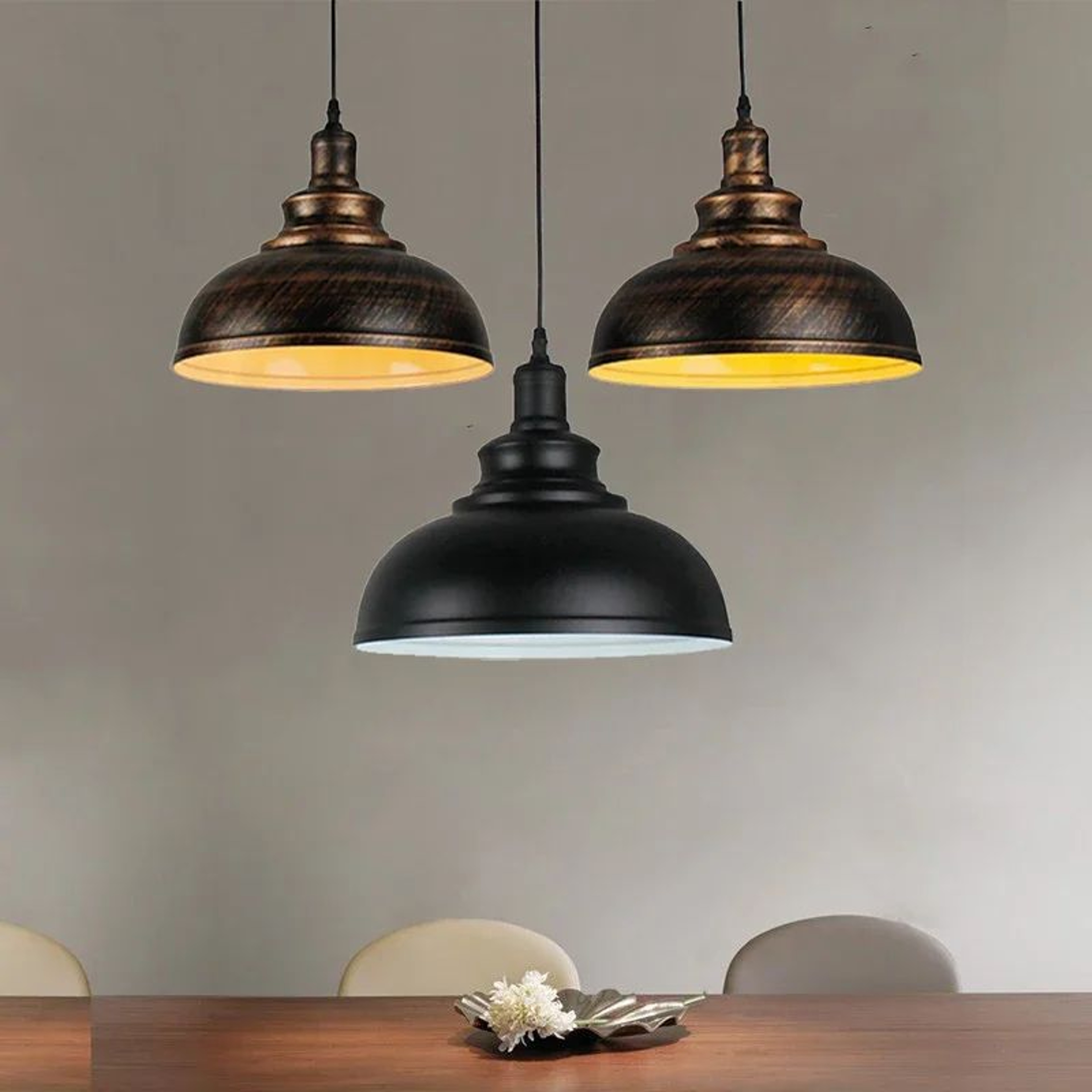 Vintage E27 Pendant Light  Retro Hanging Lamp In Black Silver Or Copper For Kitchen Dining Room Bar 2