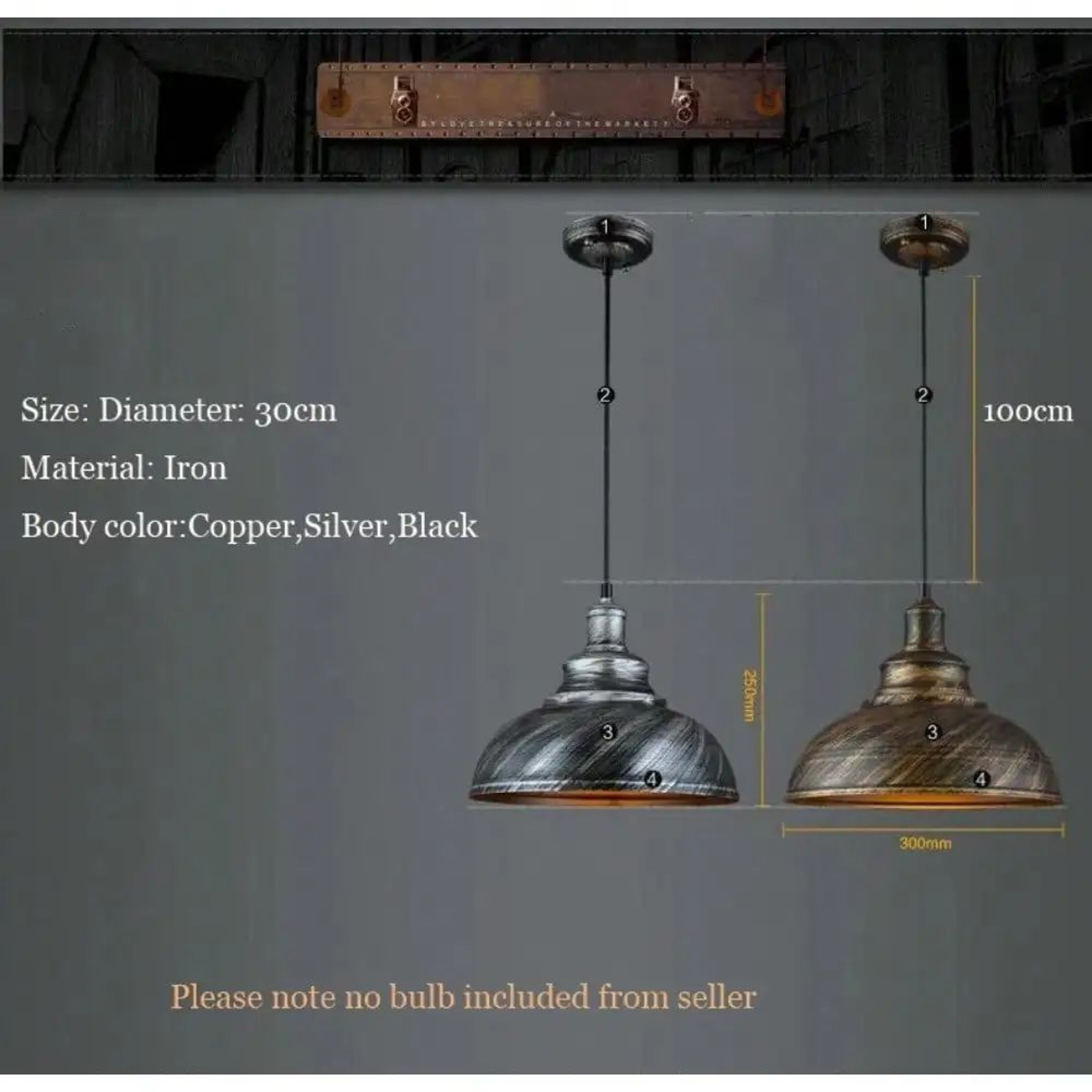 Vintage E27 Pendant Light  Retro Hanging Lamp In Black Silver Or Copper For Kitchen Dining Room Bar 11