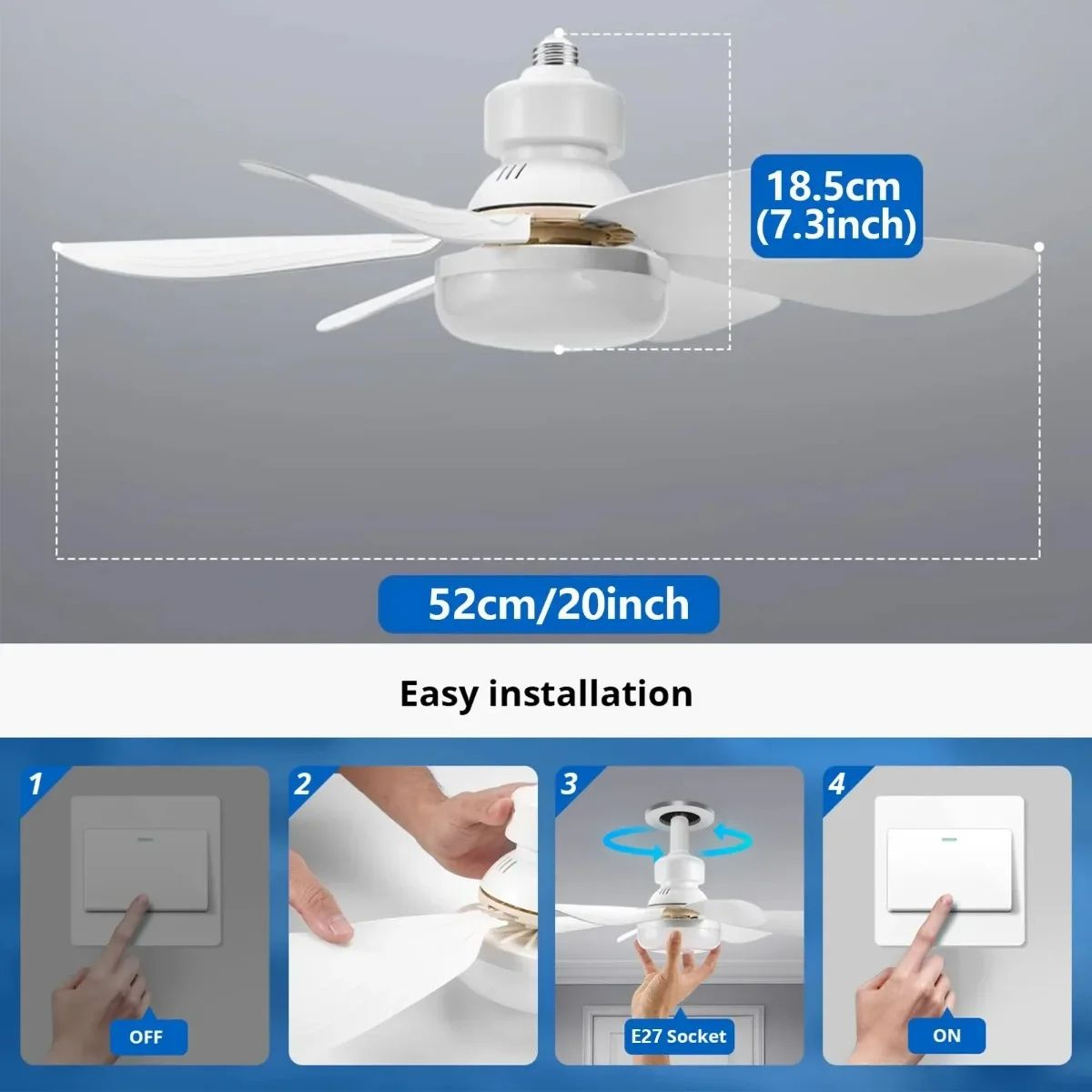 E27 Socket Ceiling Fan Light  30W Or 40W Screw In Fan With Remote And 3 Color Dimming For Bedroom K 6