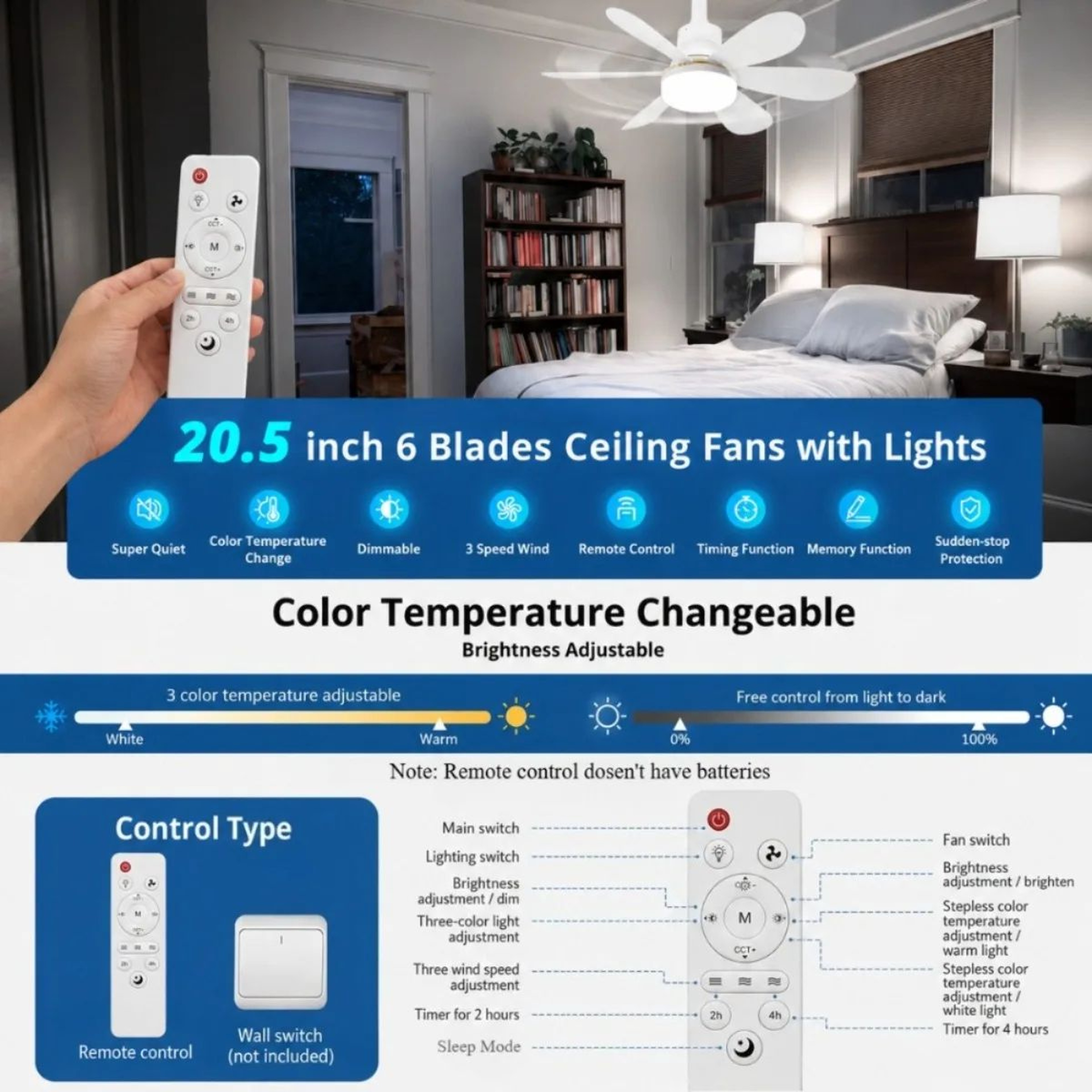 E27 Socket Ceiling Fan Light  30W Or 40W Screw In Fan With Remote And 3 Color Dimming For Bedroom K 8