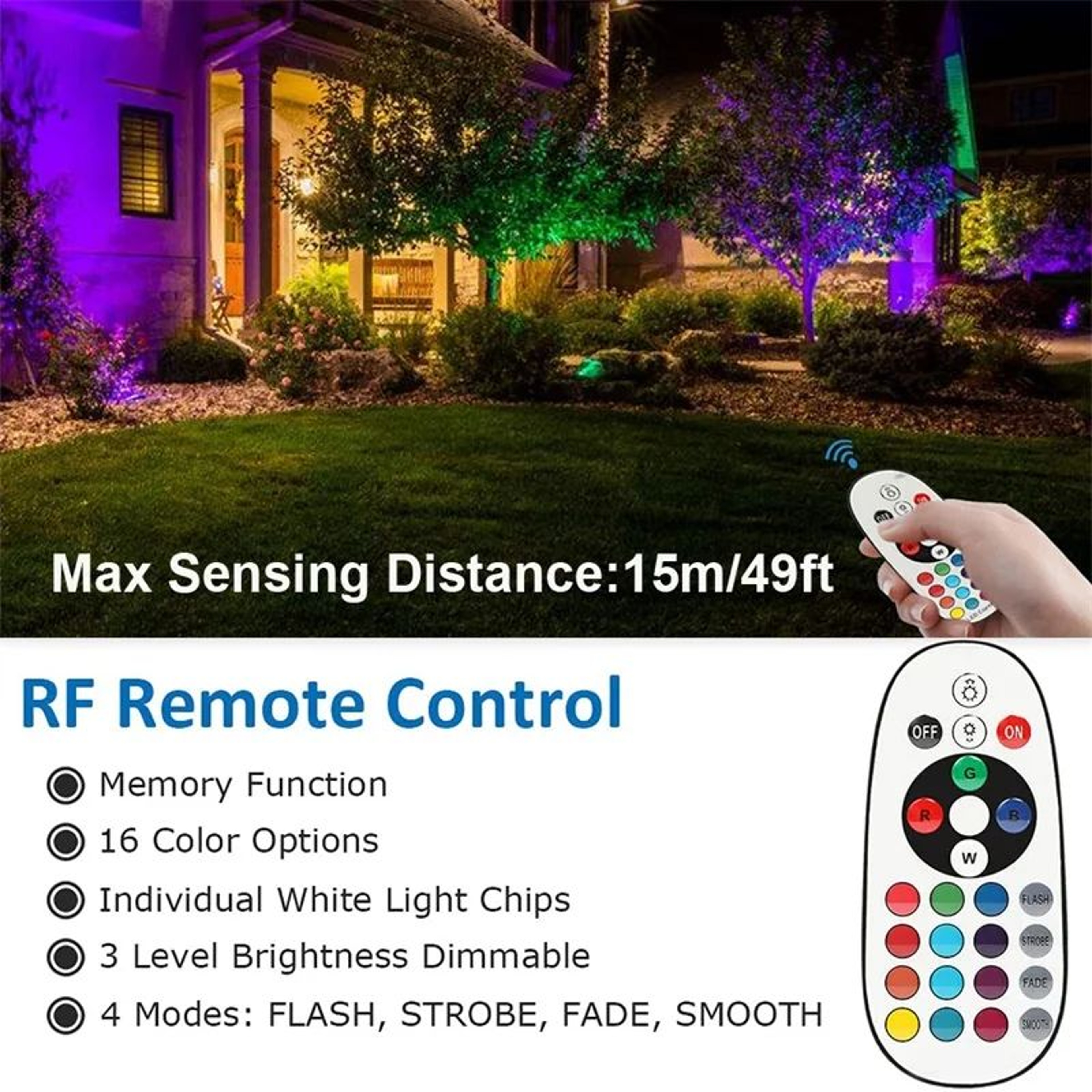 RGBW LED InGround Landscape Light  10W Waterproof Spotlight With RF Remote  16 Colors For Path Deck 1