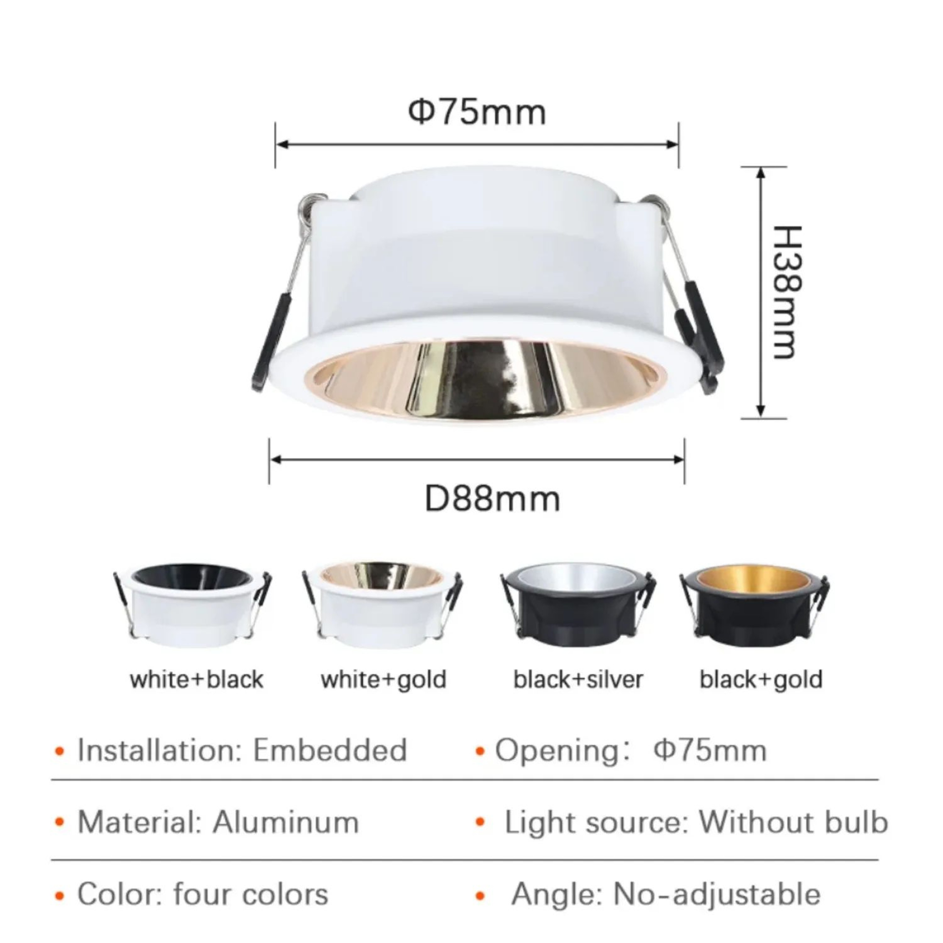 Round Fixed Downlight Frame  Aluminum Alloy GU10 MR16 Ceiling Spotlight Fitting With 295 In Cutout  8