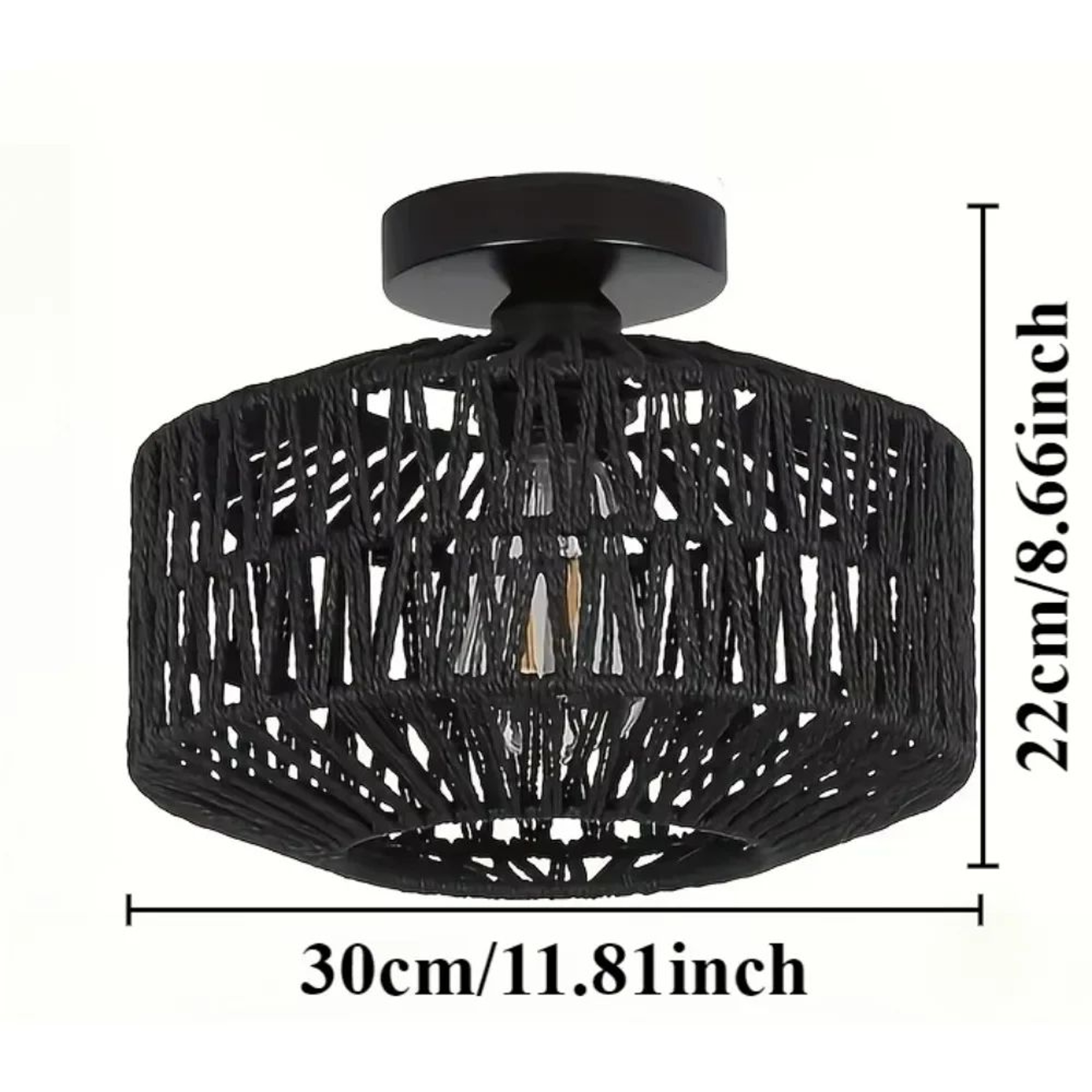 Handwoven Rattan Ceiling Lamp  Rustic Semi Flush Mount Chandelier For Bedroom Living Room Kitchen A 14