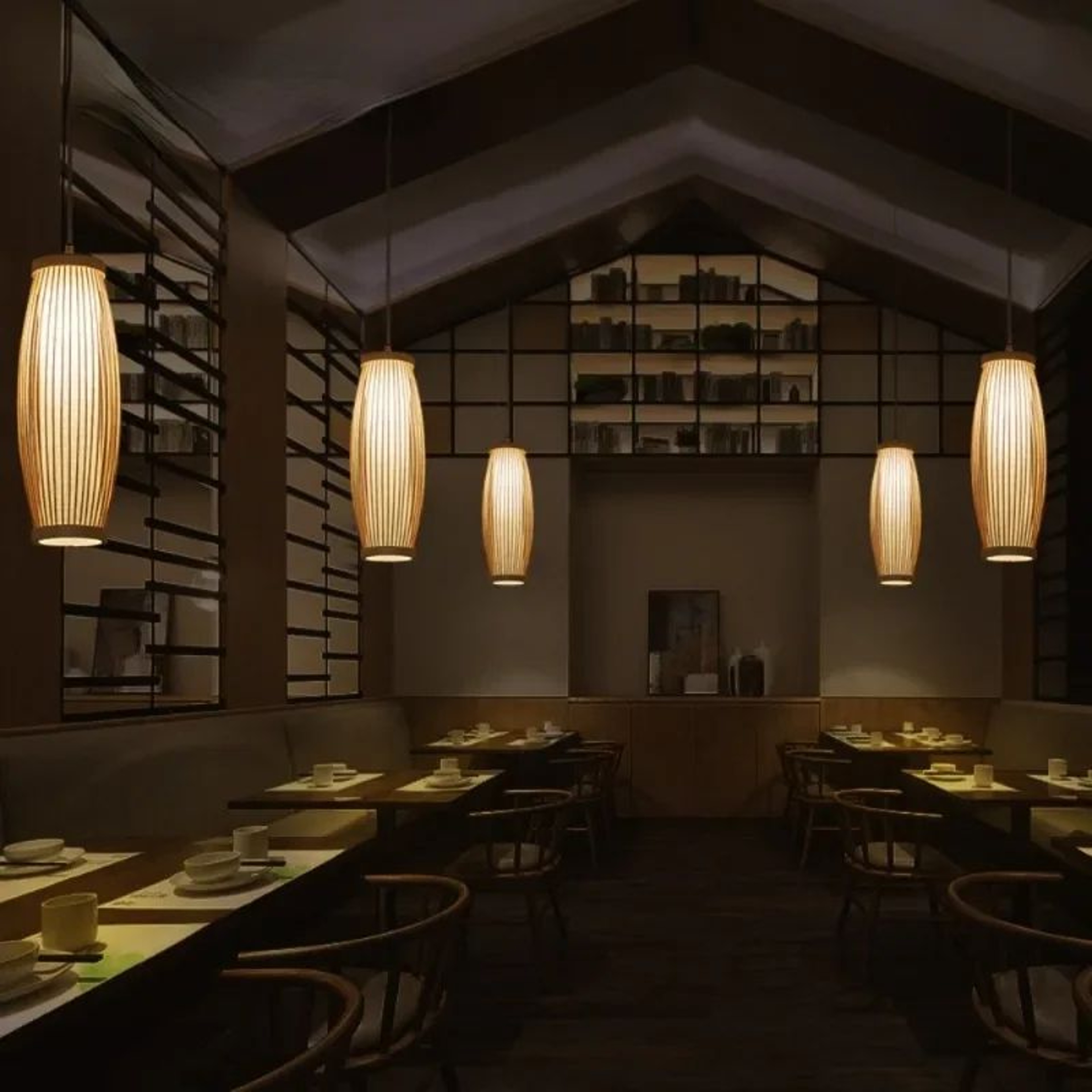 Handwoven Bamboo Pendant Light  Chinese Wicker Rattan Look Hanging Lamp For Restaurant Bedroom Stud 1