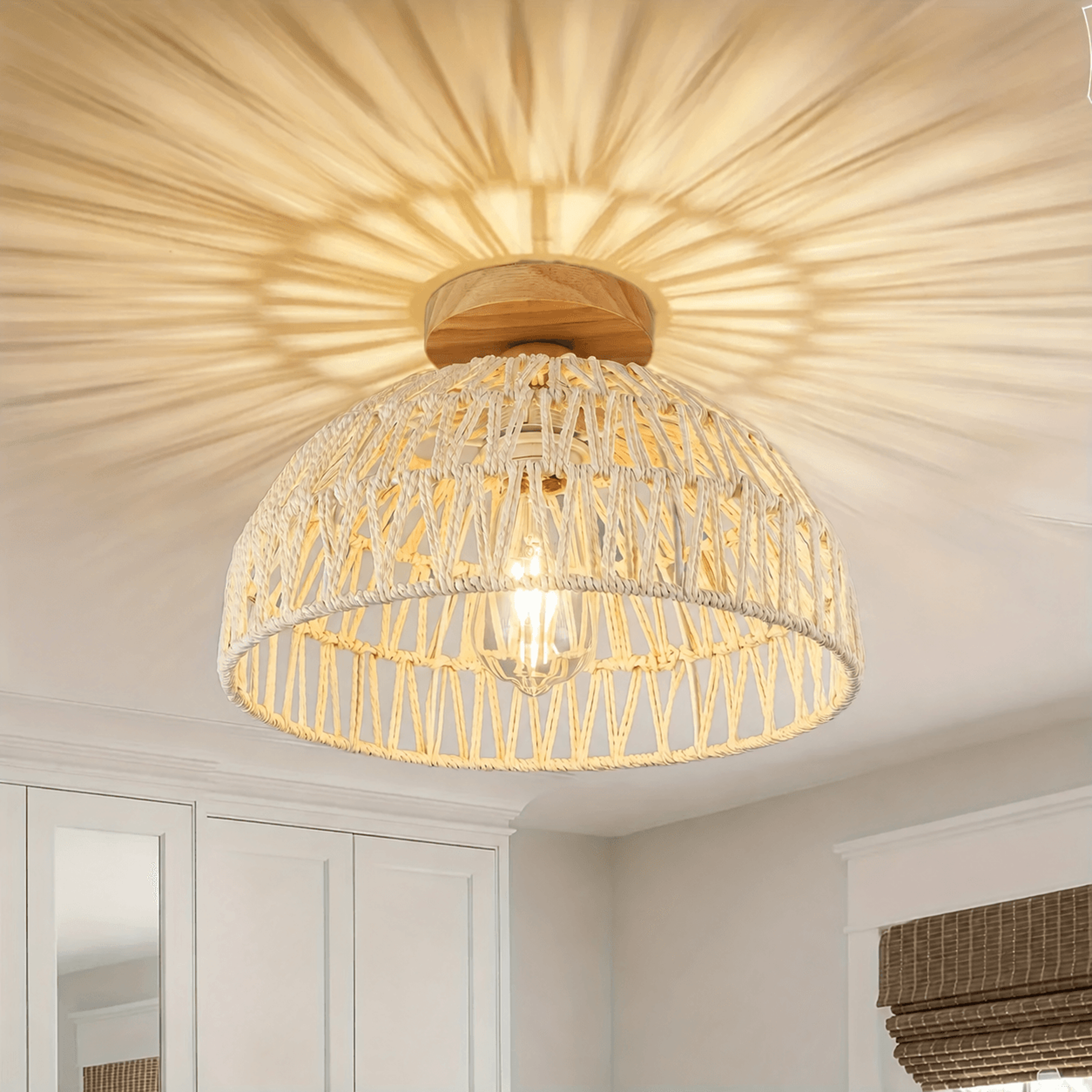 Handwoven Bohemian Ceiling Lamp  Bamboo Semi Flush Mount Fixture With E26 E27 Bulb Base For Natural 0