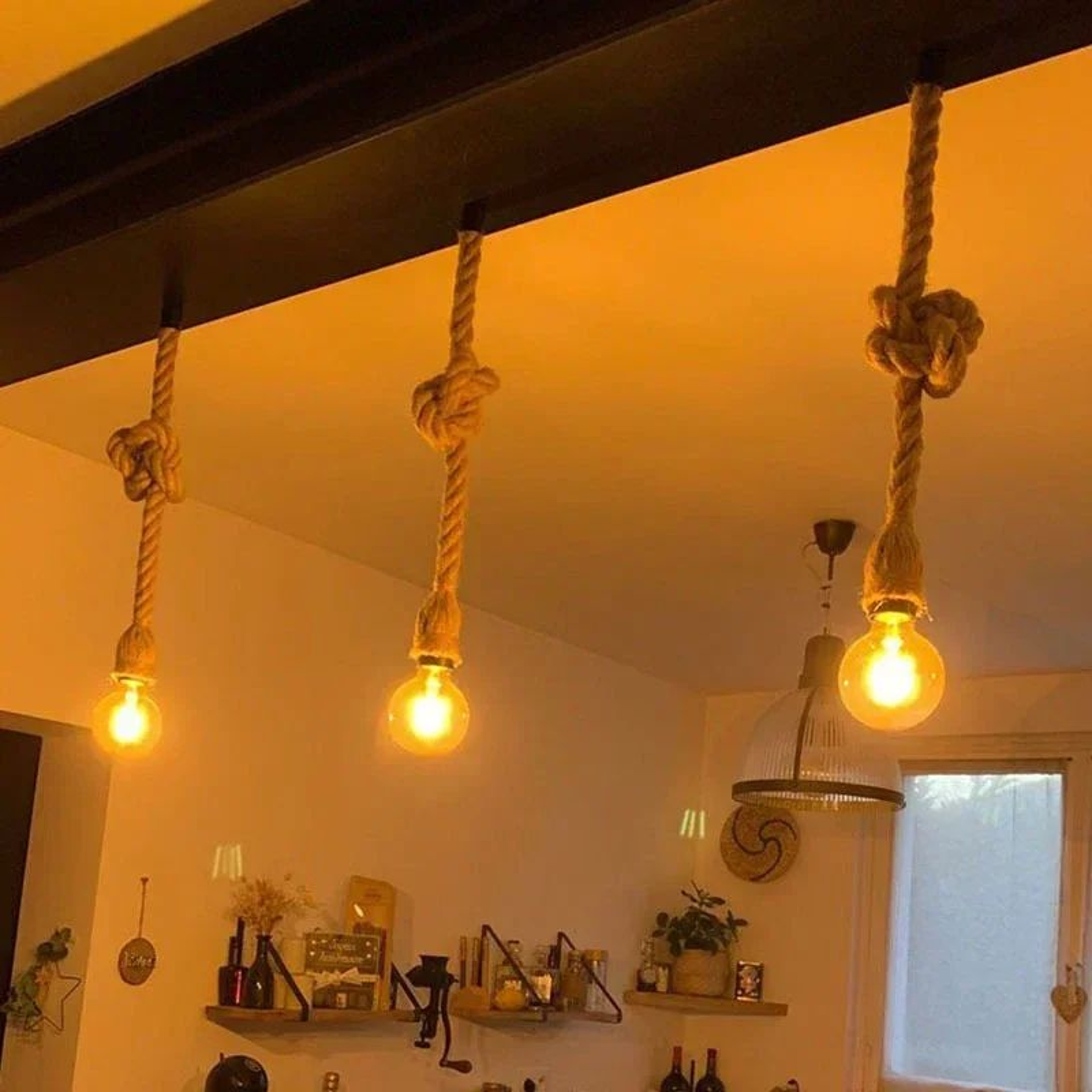 Vintage Hemp Rope Pendant Light  Hand Knitted Single Or Double Head Hanging Lamp For Loft Dining Ro