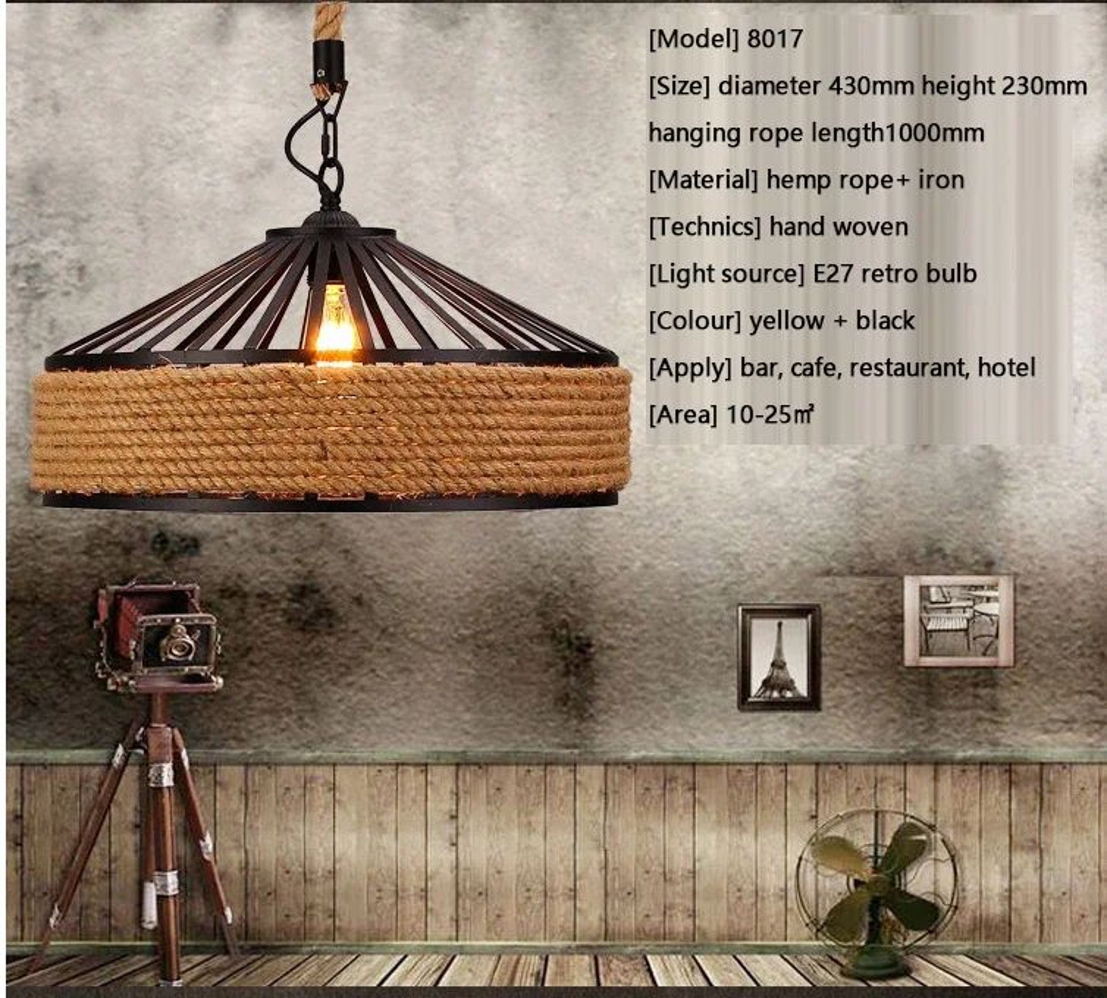 Retro Hemp Rope Pendant Light  Iron E27 Hanging Lamp In 1181 Or 1575 In For Restaurant Kitchen And