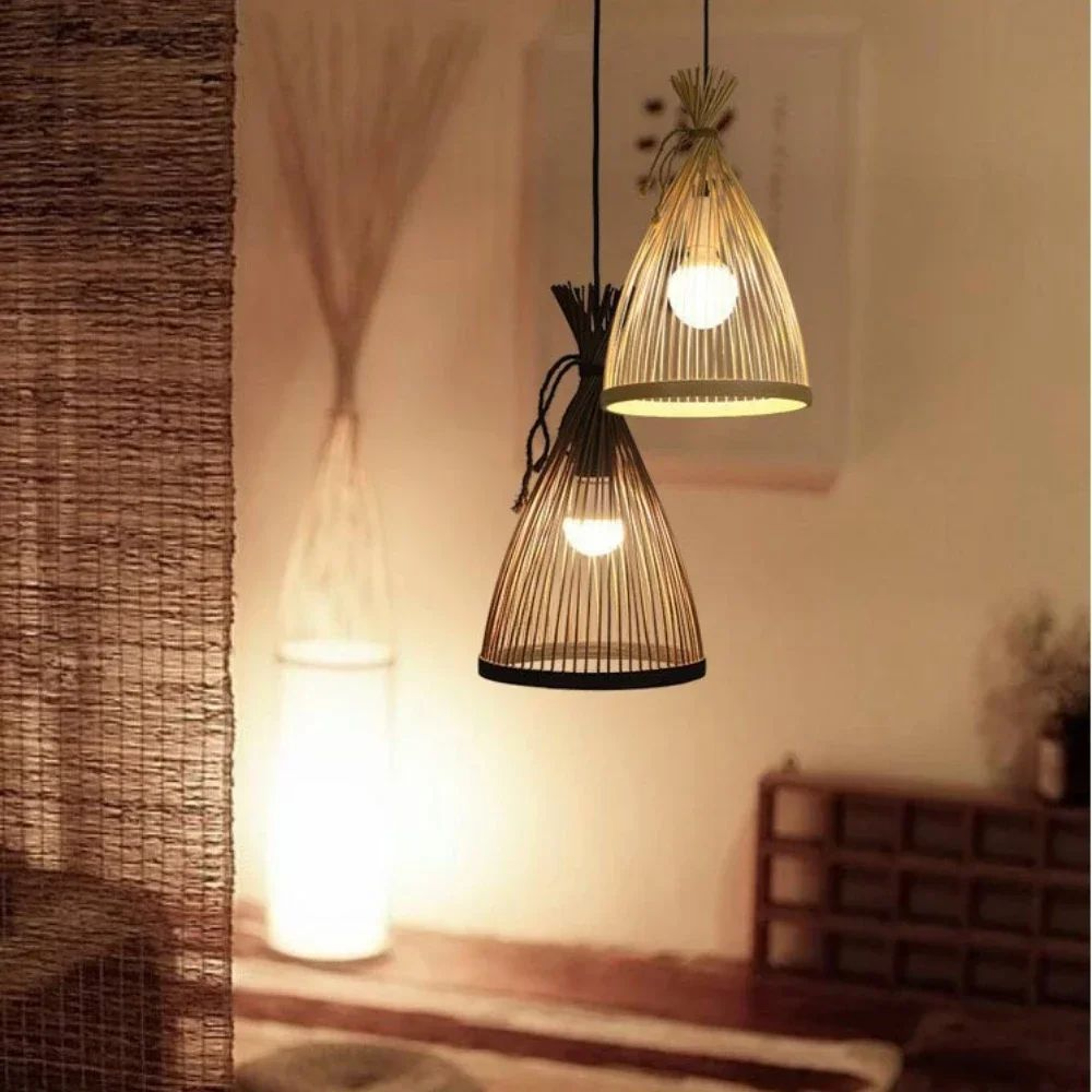 Japanese Bamboo Pendant Light  Handmade Woven E27 Hanging Lamp With Warm Light For Tearoom Restaura 0
