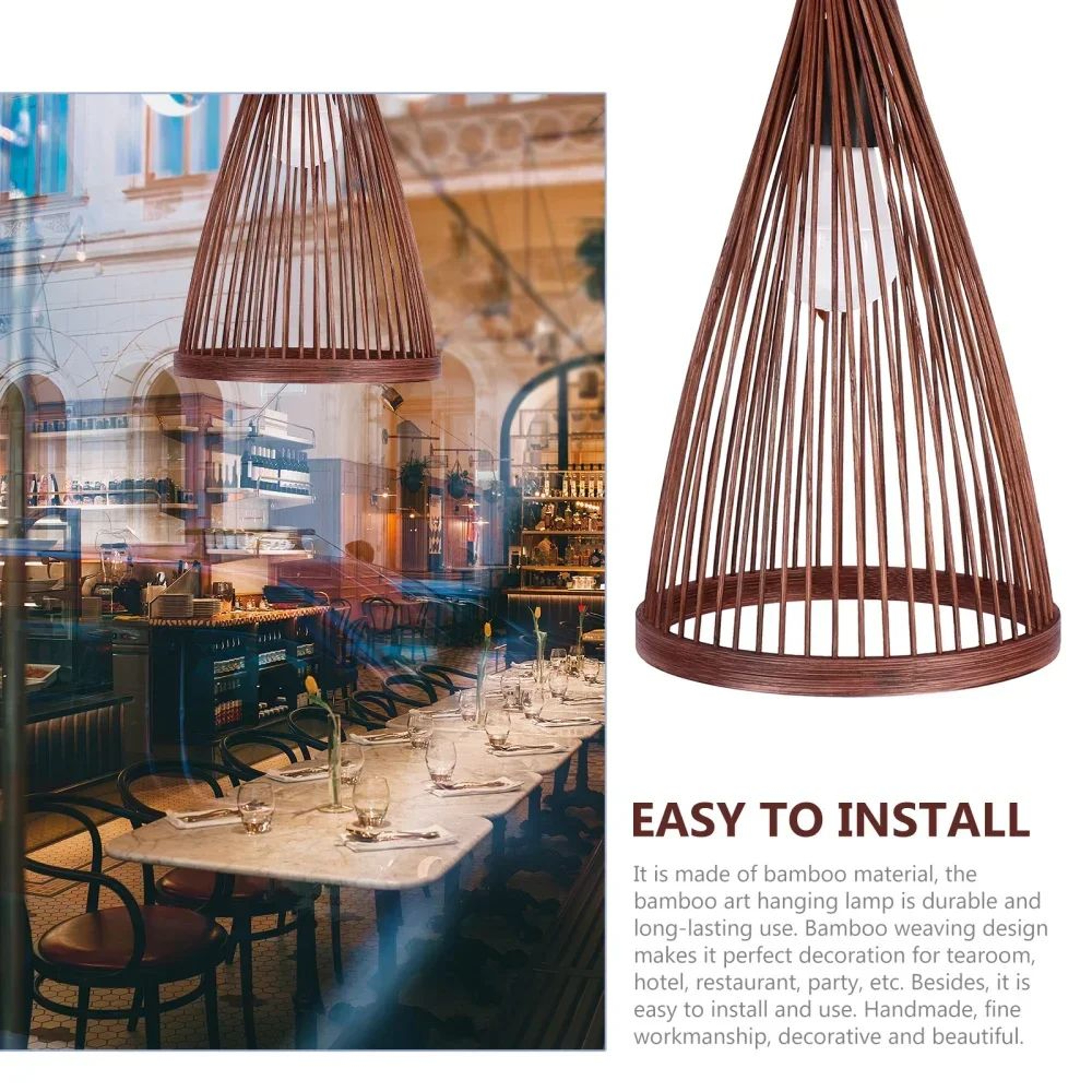 Japanese Bamboo Pendant Light  Handmade Woven E27 Hanging Lamp With Warm Light For Tearoom Restaura 3