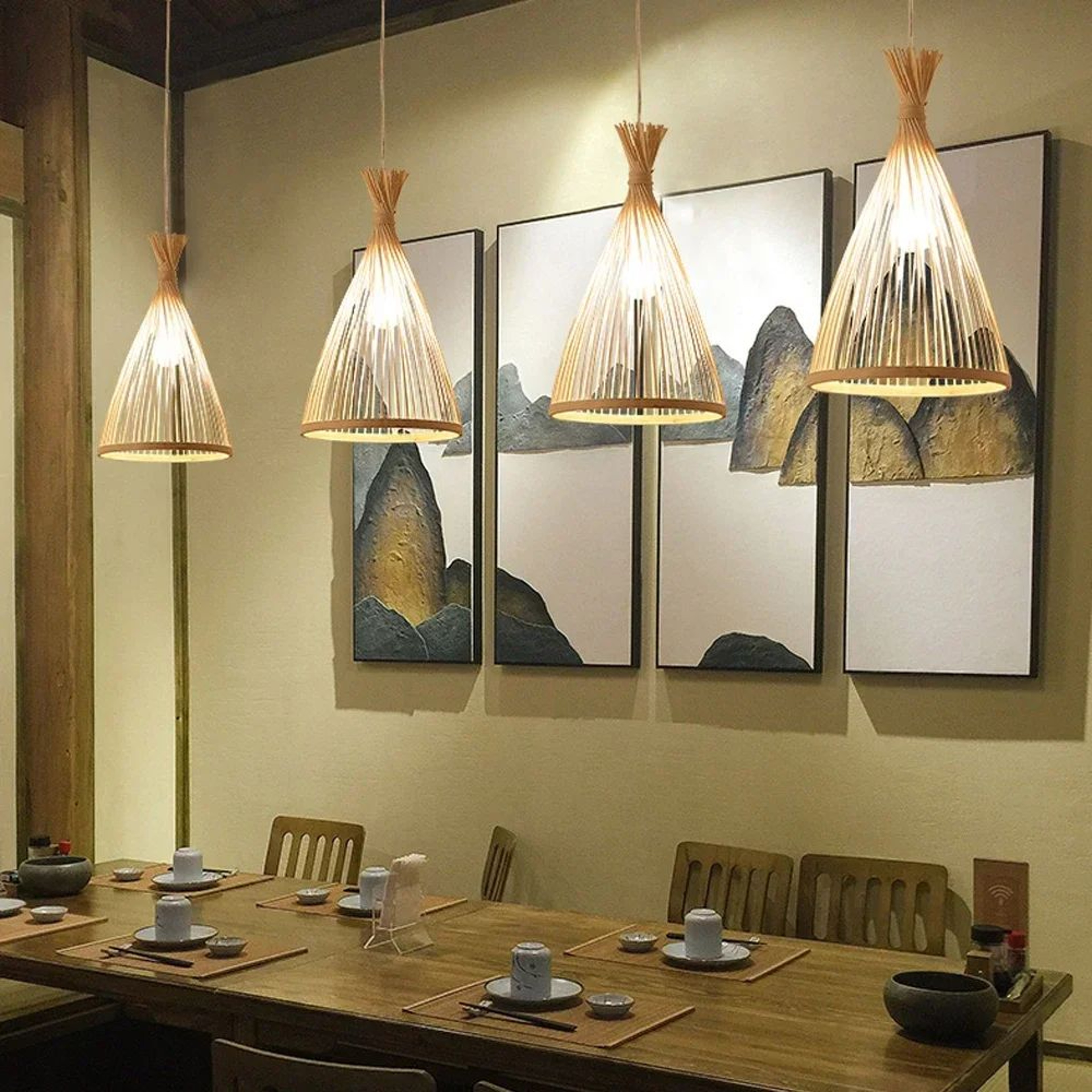 Japanese Bamboo Pendant Light  Handmade Woven E27 Hanging Lamp With Warm Light For Tearoom Restaura 1