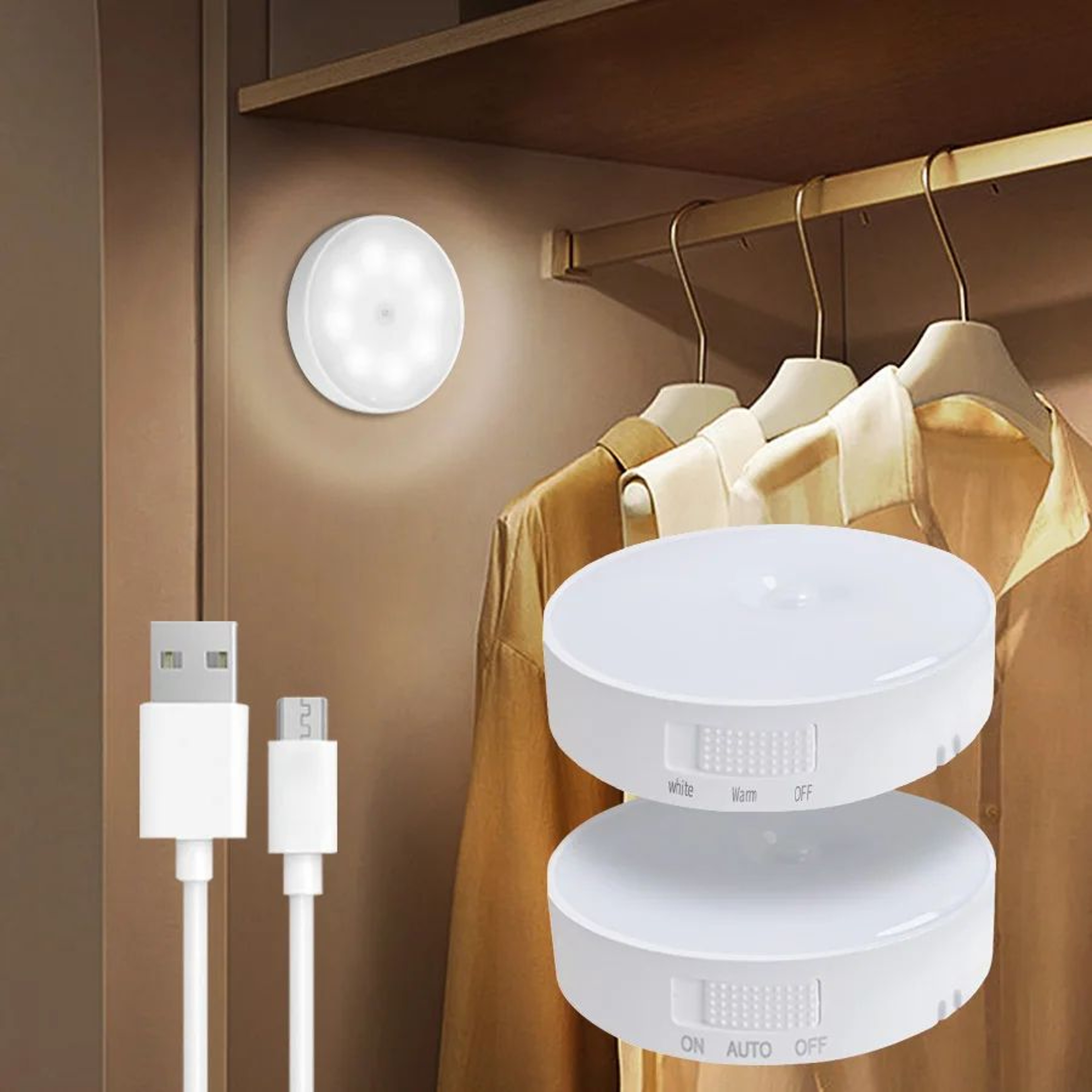Rechargeable LED Motion Sensor Light  USB Puck Lamp For Under Cabinet Closet Wardrobe Kitchen Stair 0