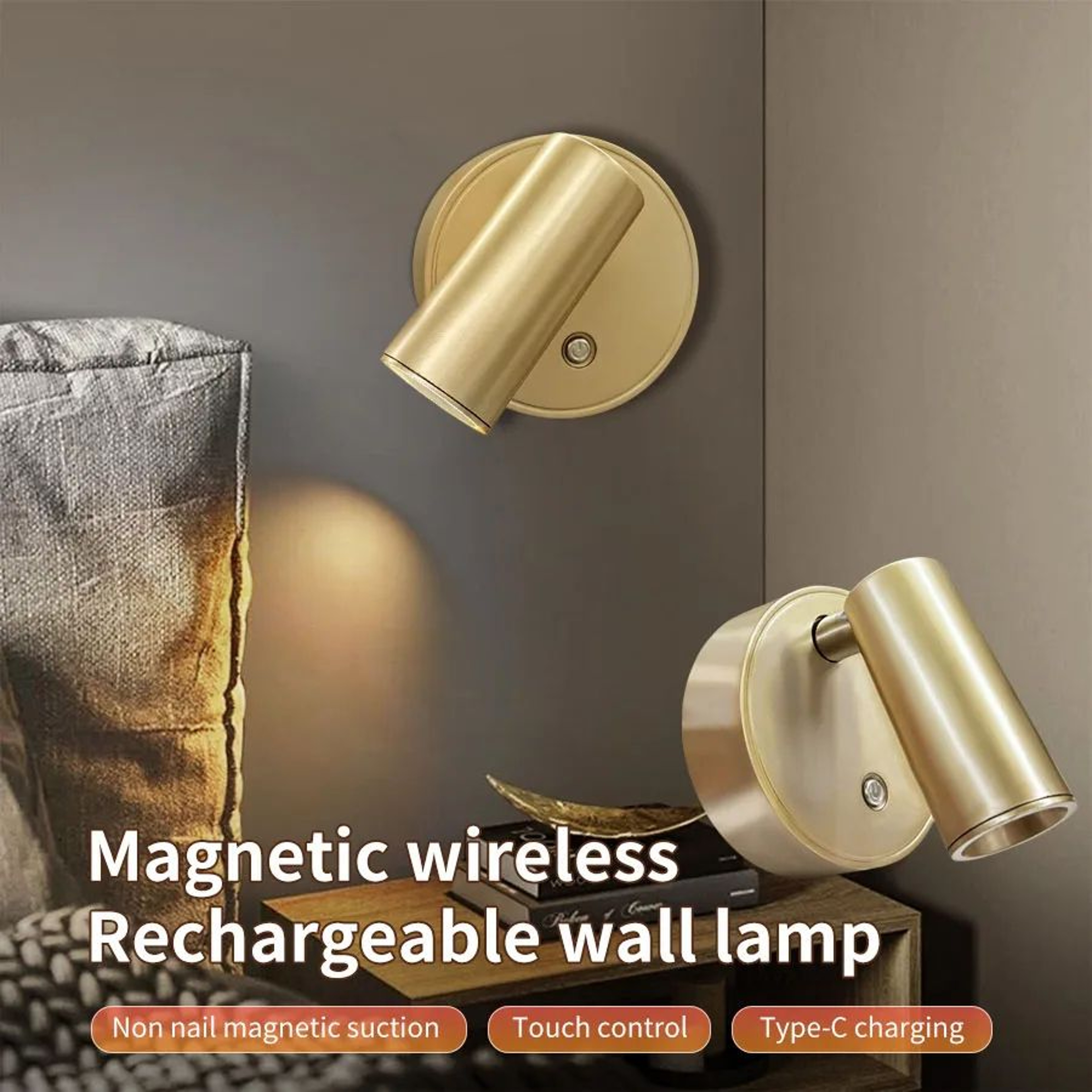 Magnetic Wall Lamp  USB Rechargeable Cordless Dimmable Touch Light For Bedside Reading Hallway And  0