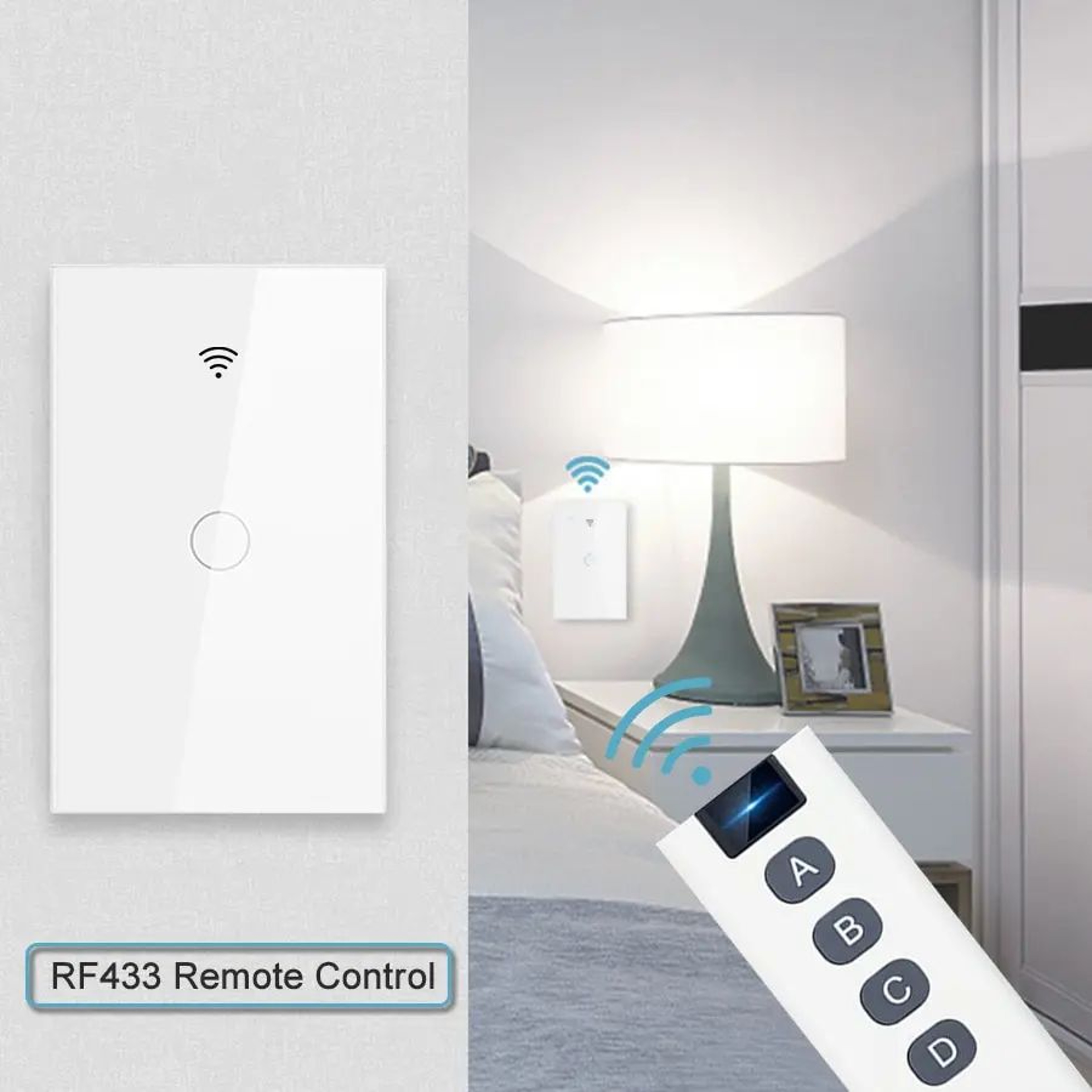 WiFi Smart Touch Light Switch  US Standard No Neutral Wall Switch With Voice App  433MHz RF Control 2