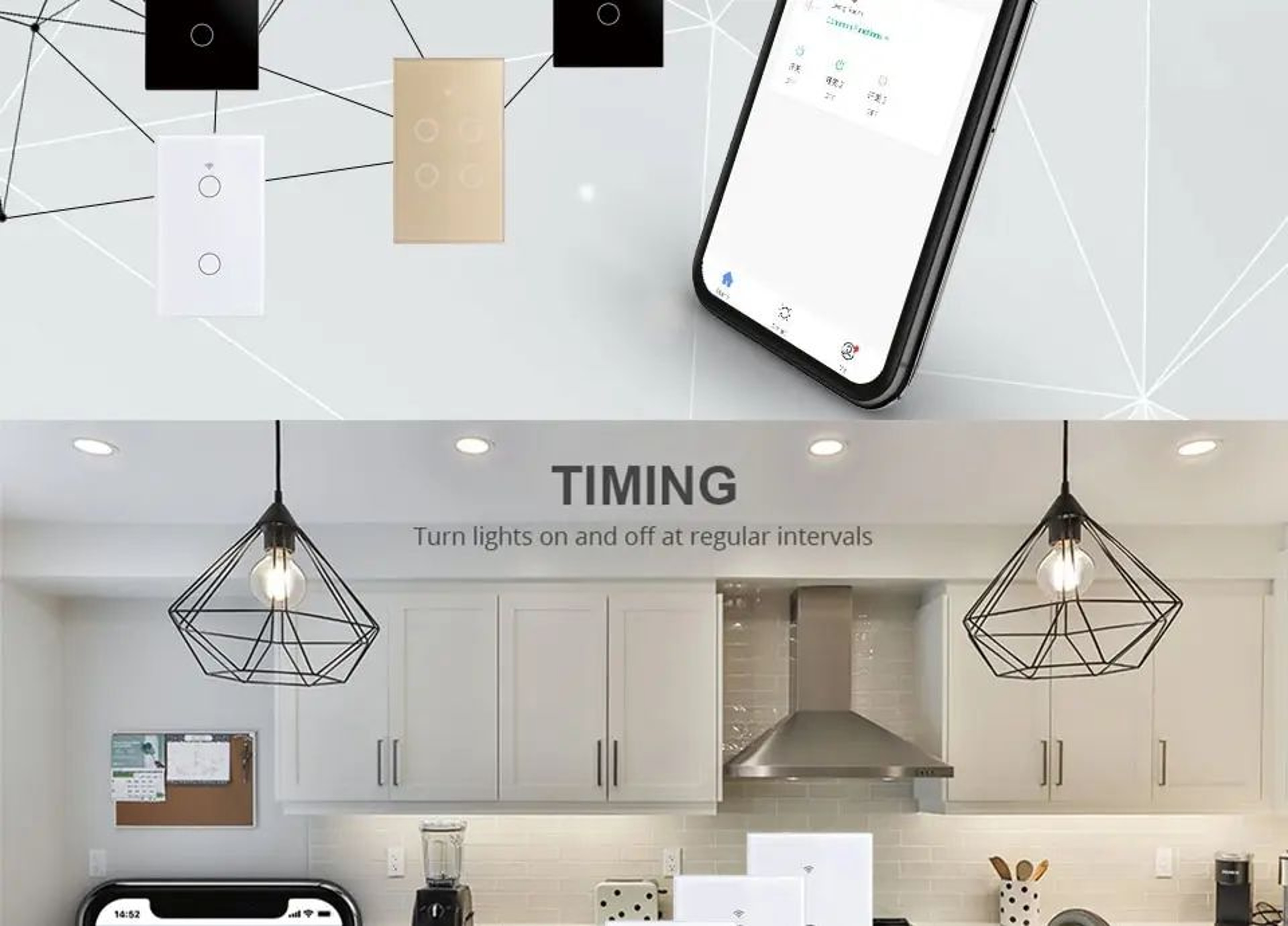 WiFi Smart Touch Light Switch  US Standard No Neutral Wall Switch With Voice App  433MHz RF Control 6