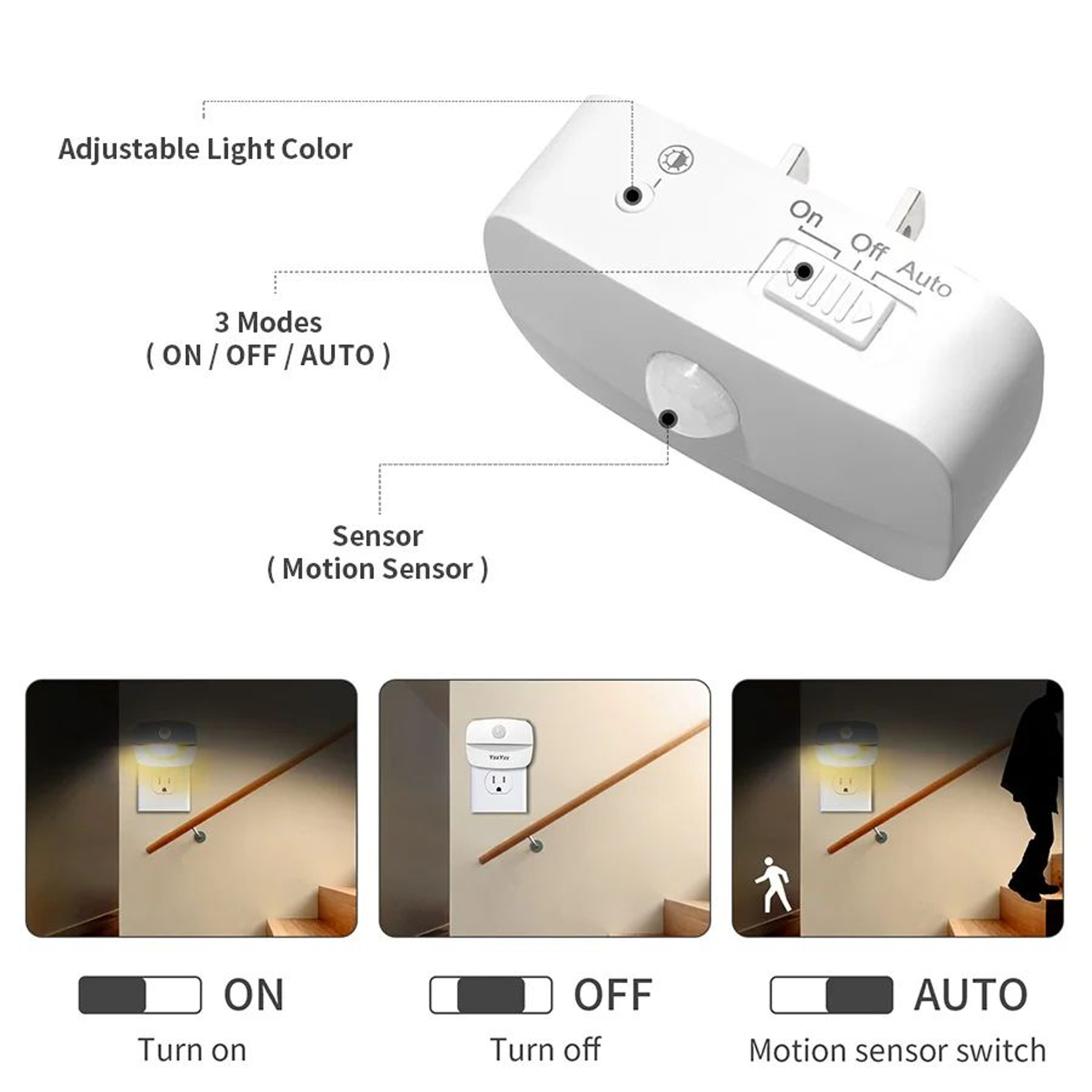 Plug In LED Motion Sensor Night Light  08 W PIR Lamp With Light Sensor  EU Or US Plug For Bedroom H 3