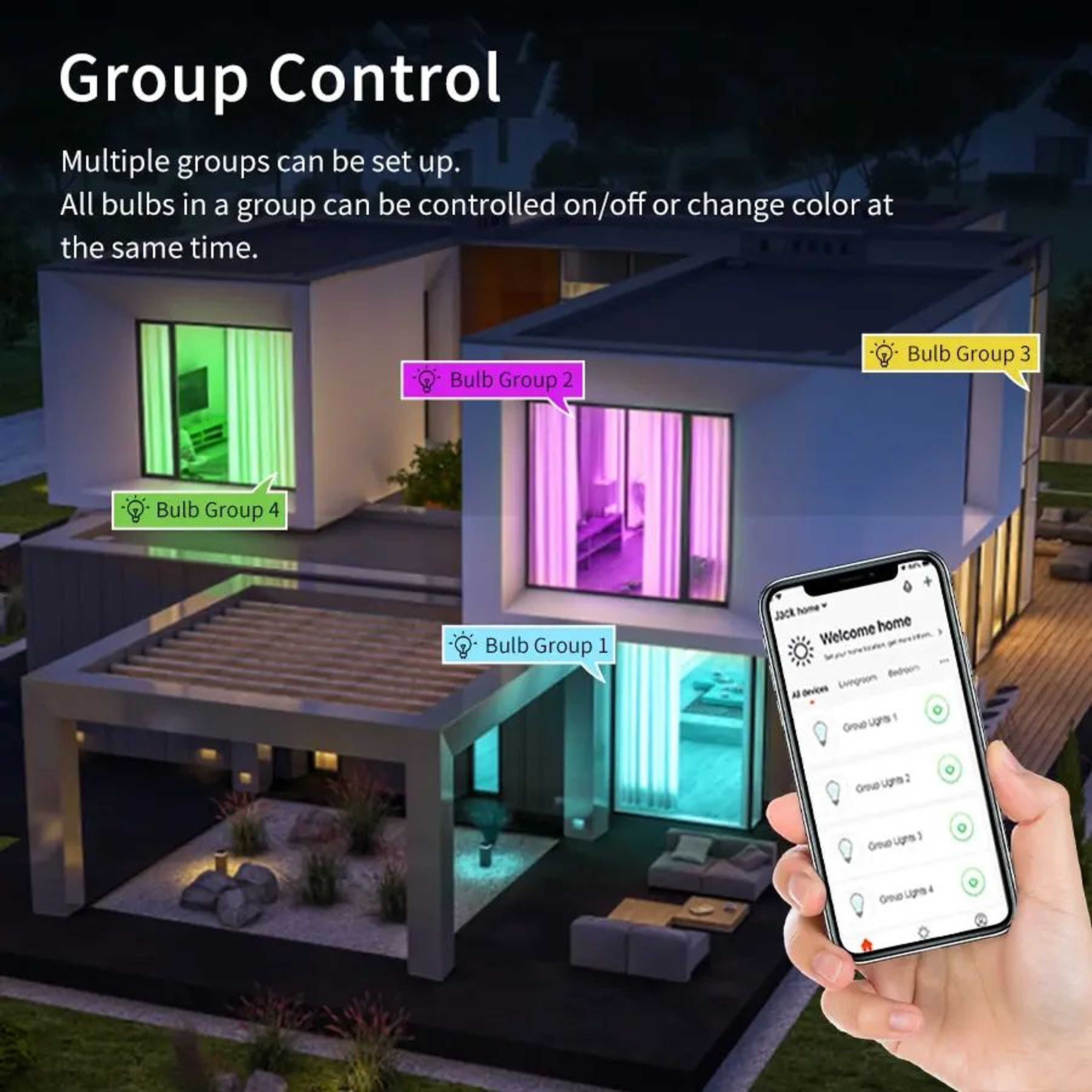 WiFi Smart E27 LED Bulb  Dimmable RGB Warm And Cool White Light With Voice App Timer  Group Control 4
