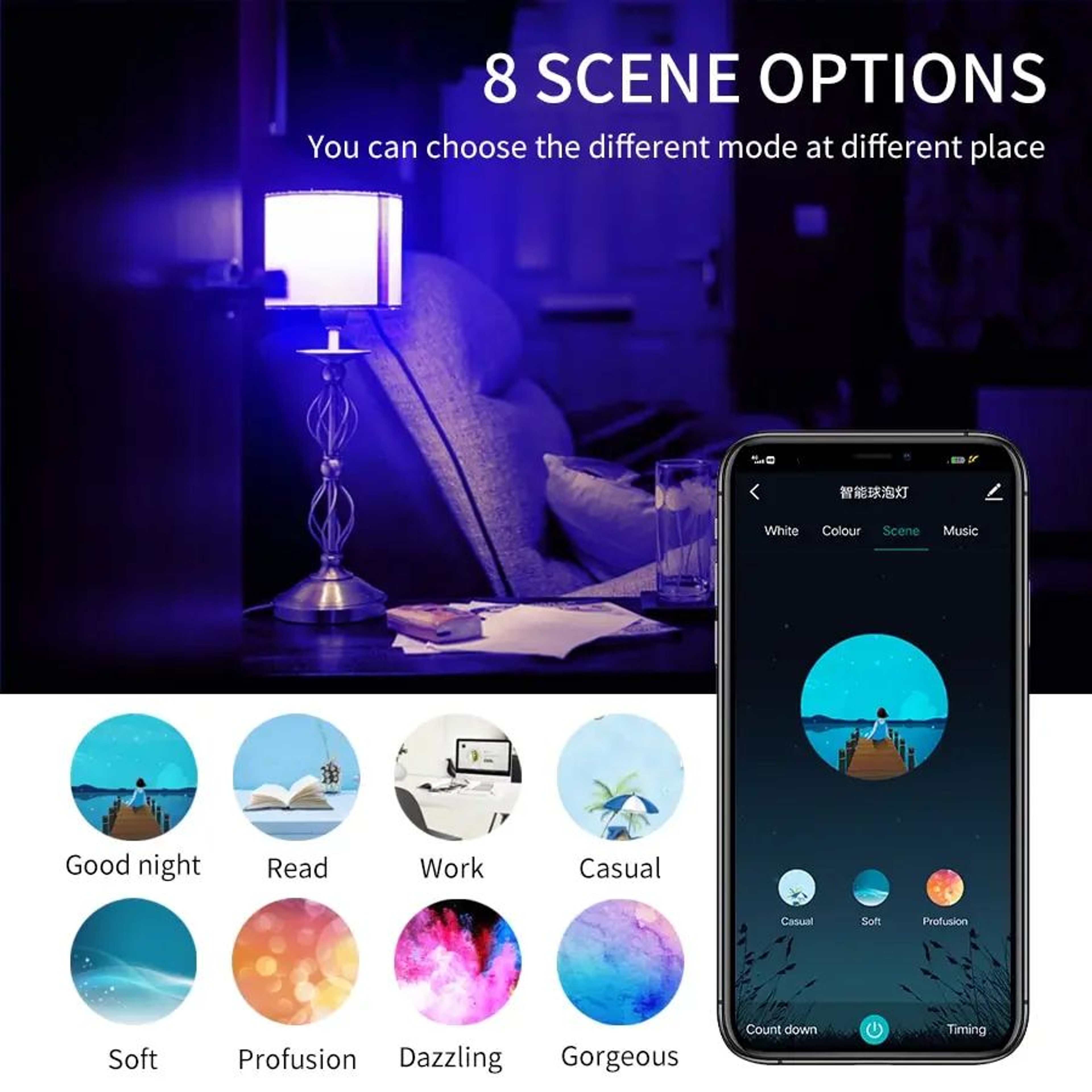 WiFi Smart E27 LED Bulb  Dimmable RGB Warm And Cool White Light With Voice App Timer  Group Control 2