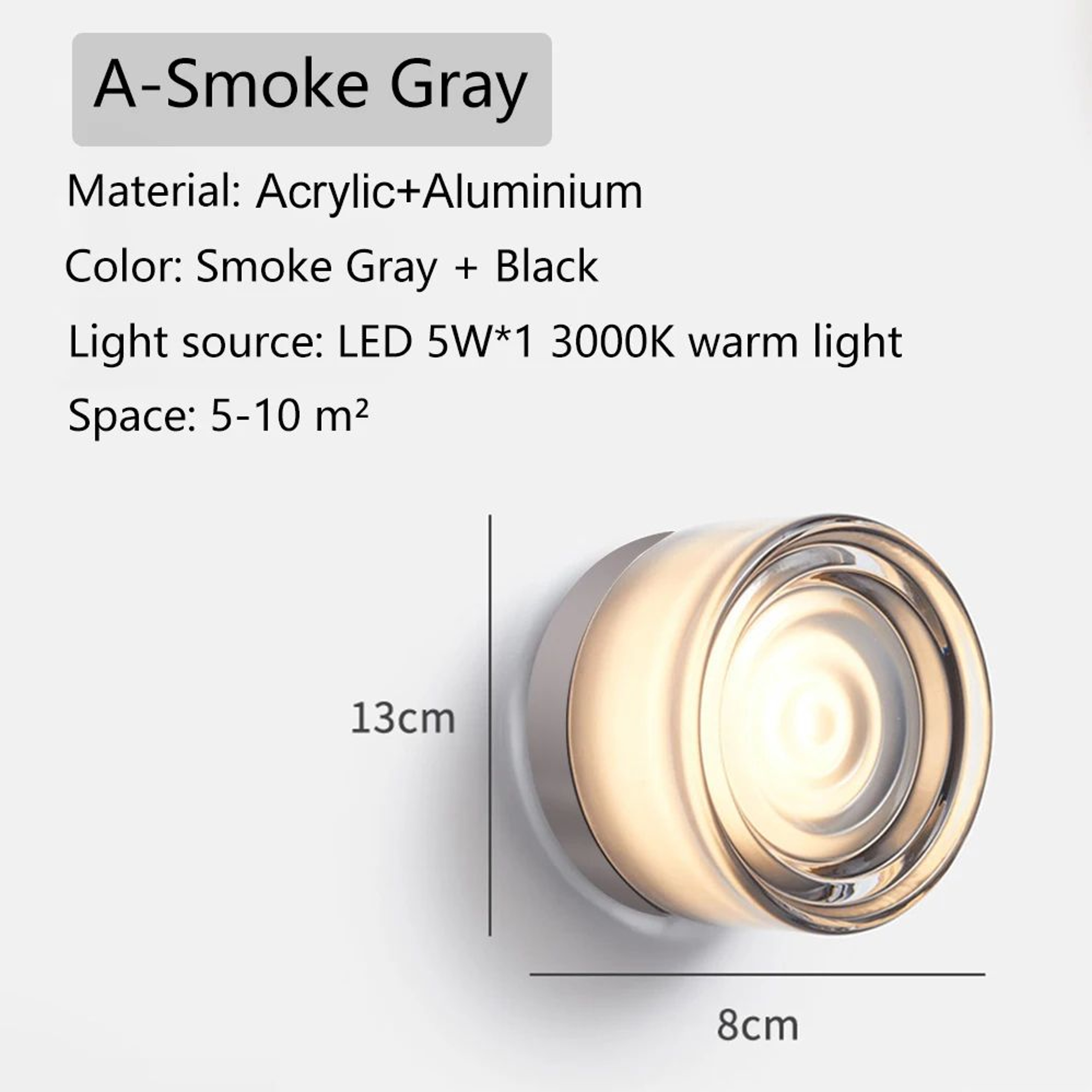 Round LED Acrylic Wall Lamp  Modern 5 W 3 Color Accent Light In White Amber Or Grey For Bedroom Stu 6
