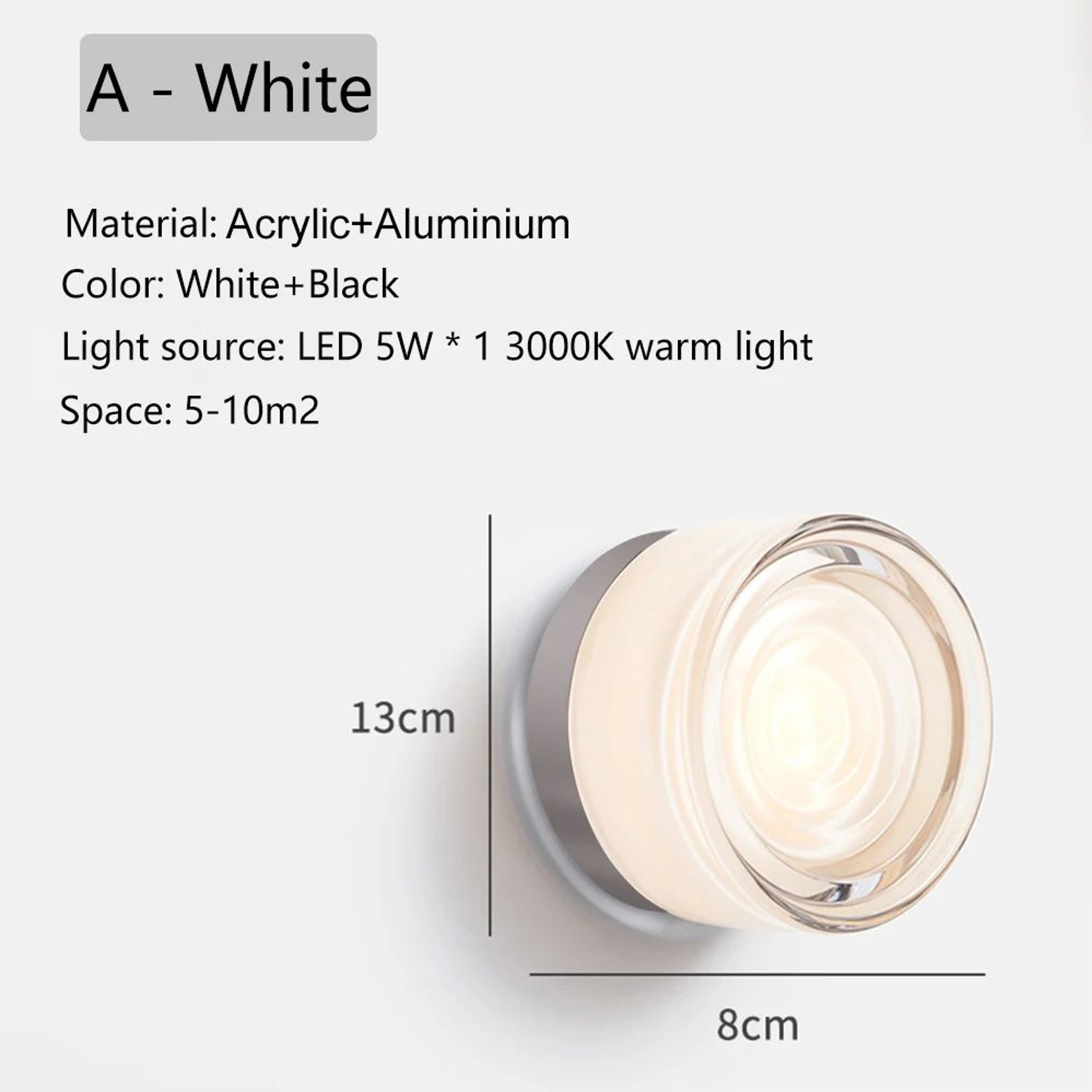 Round LED Acrylic Wall Lamp  Modern 5 W 3 Color Accent Light In White Amber Or Grey For Bedroom Stu 8