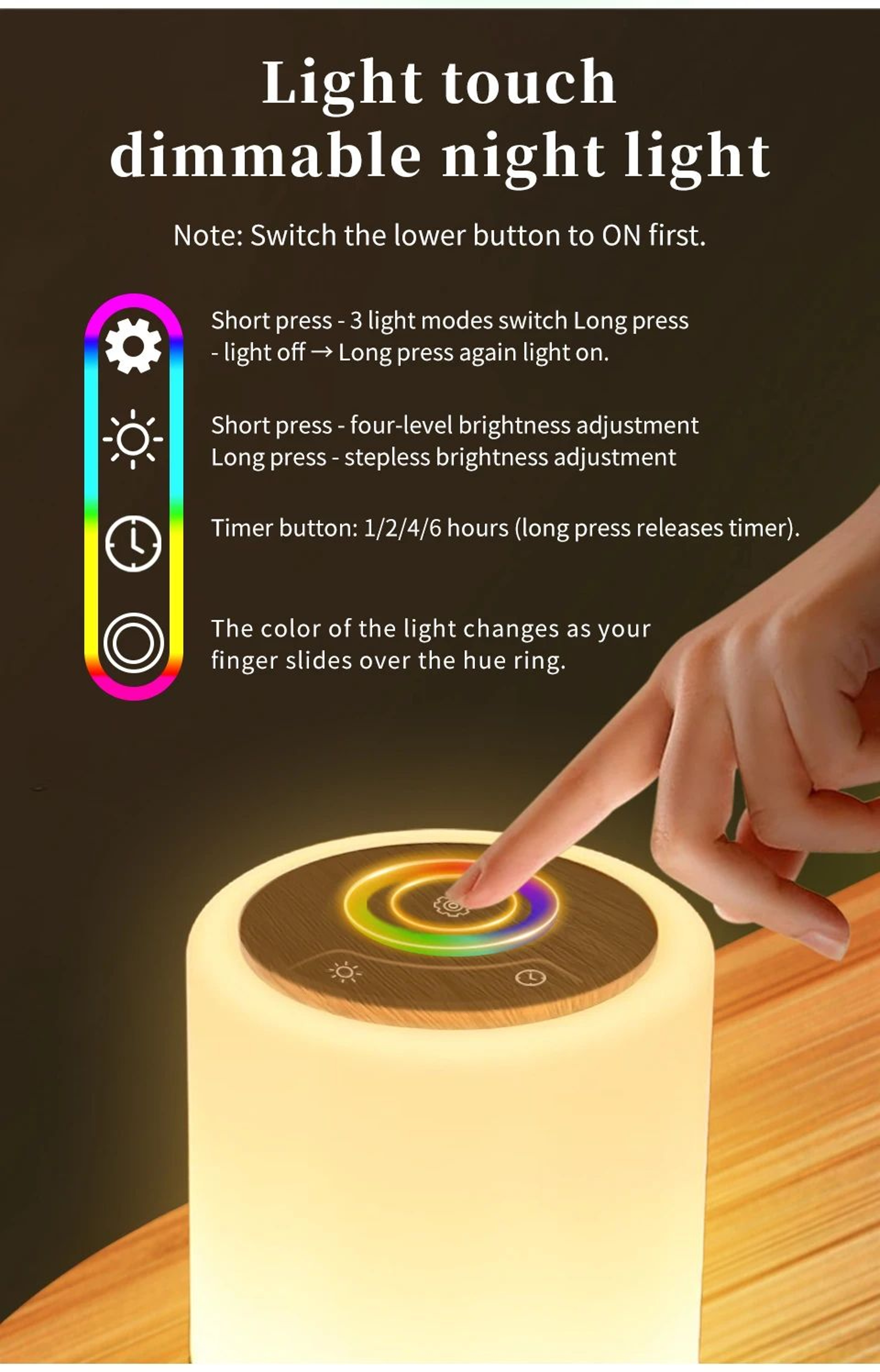 Rechargeable Touch Table Lamp  Dimmable RGB  Warm White LED Night Light For Bedroom Bedside Living  13