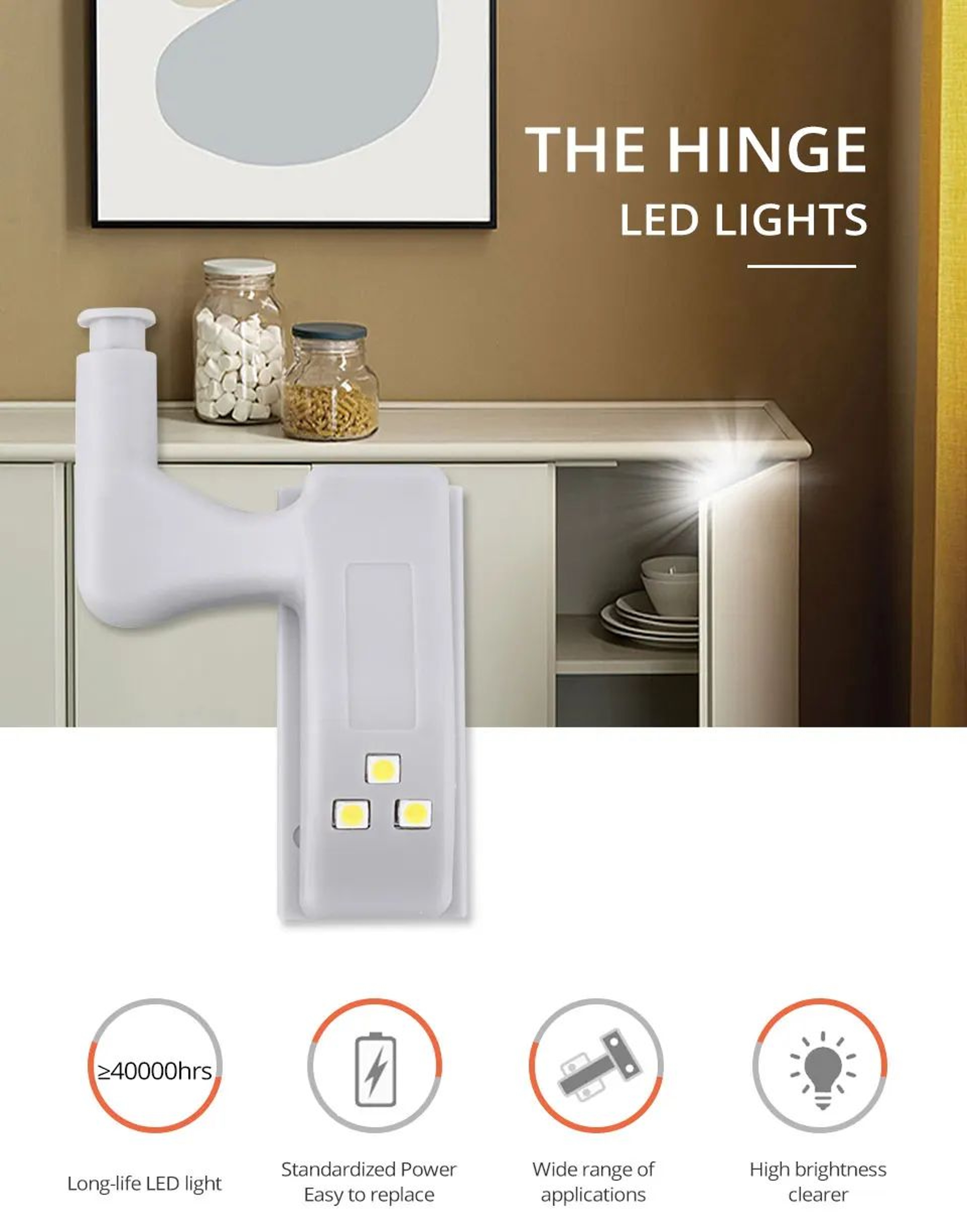 10pcs LED Cabinet Hinge Lights  Cool White Battery Powered Automatic Sensor Lamps For Kitchen Cupbo 6