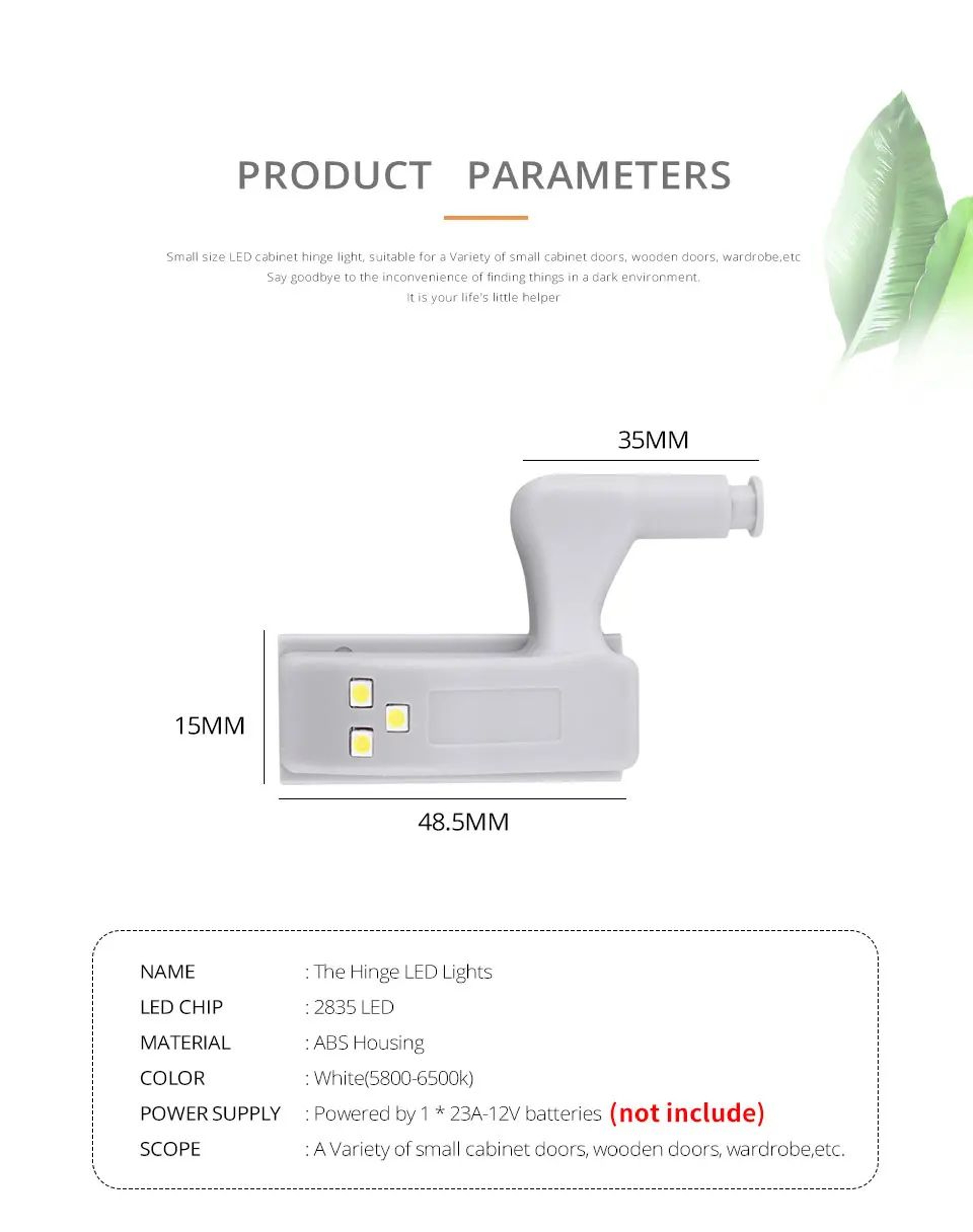 10pcs LED Cabinet Hinge Lights  Cool White Battery Powered Automatic Sensor Lamps For Kitchen Cupbo 7