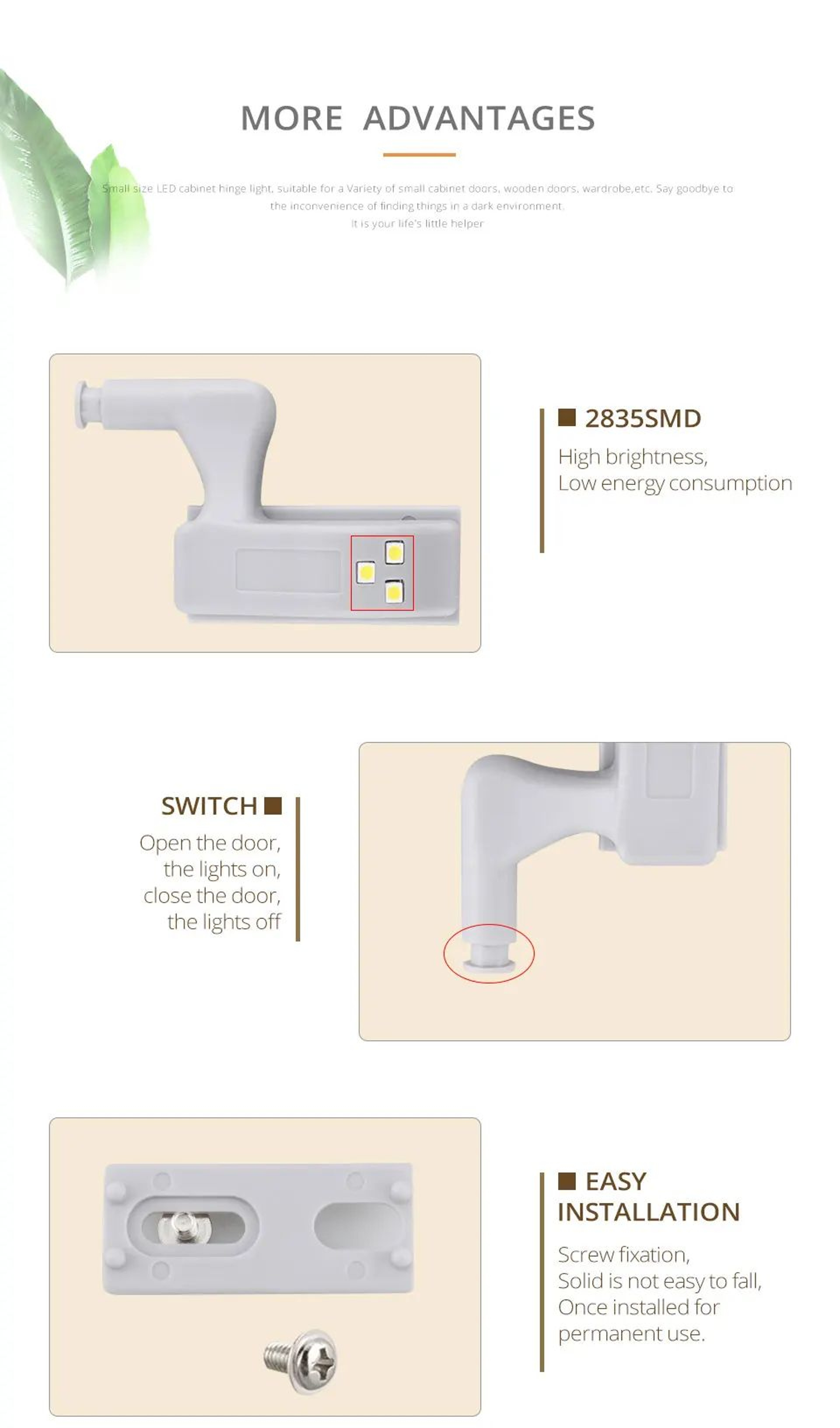 10pcs LED Cabinet Hinge Lights  Cool White Battery Powered Automatic Sensor Lamps For Kitchen Cupbo 9