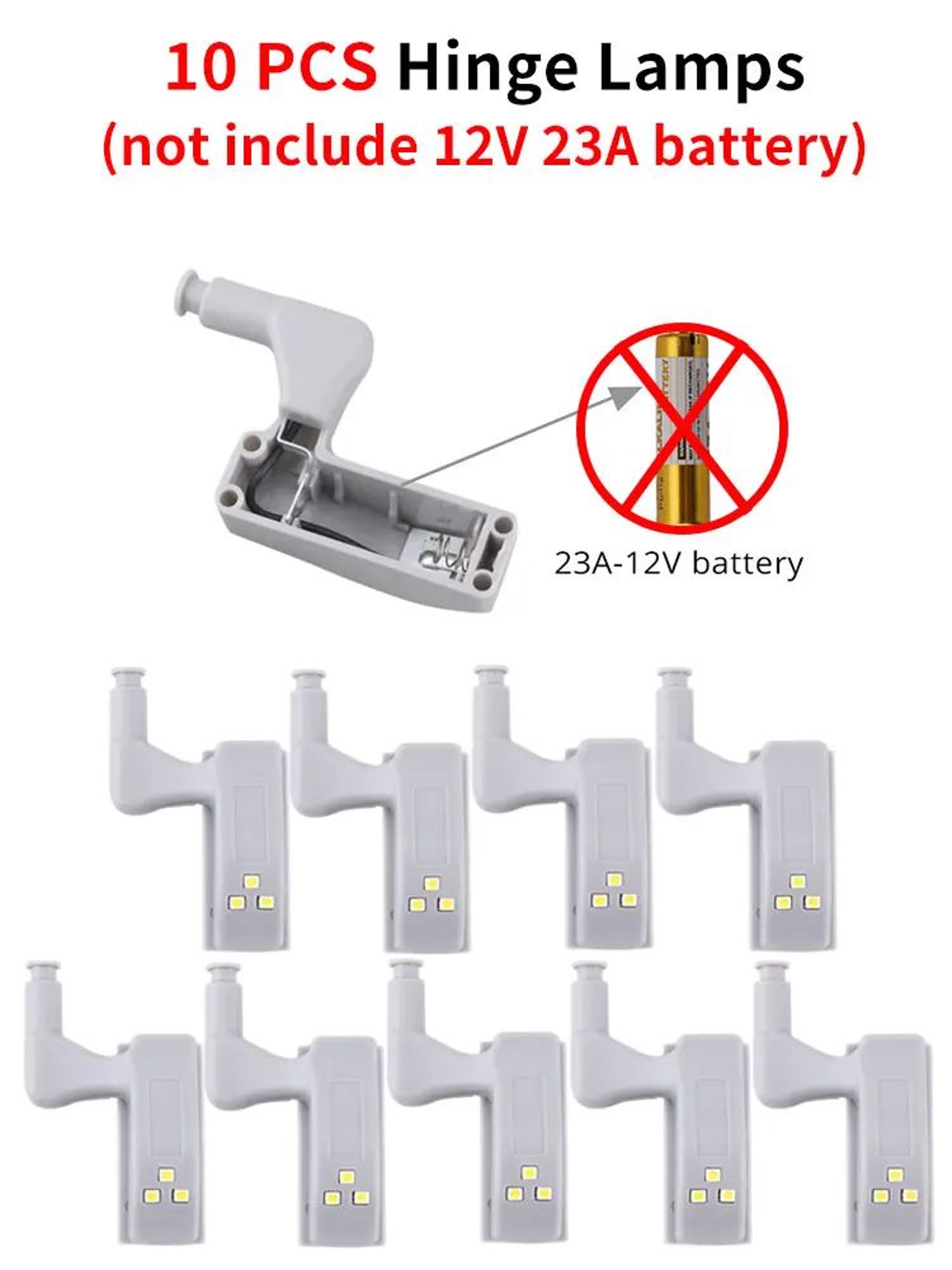 10pcs LED Cabinet Hinge Lights  Cool White Battery Powered Automatic Sensor Lamps For Kitchen Cupbo 14