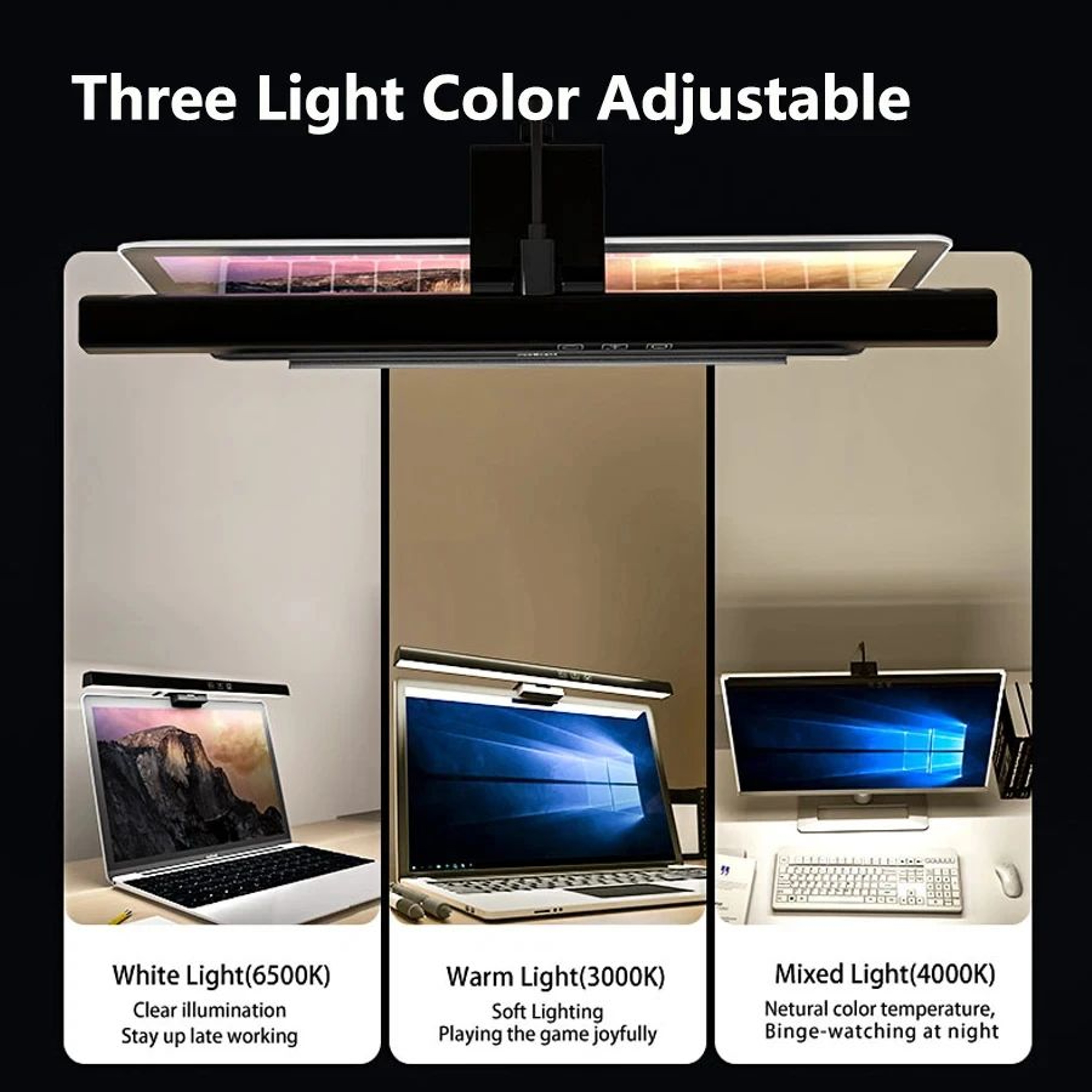 LED Monitor Light Bar  USB Desk Lamp With Touch Control Stepless Dimming 3 Color Temperatures And T 2