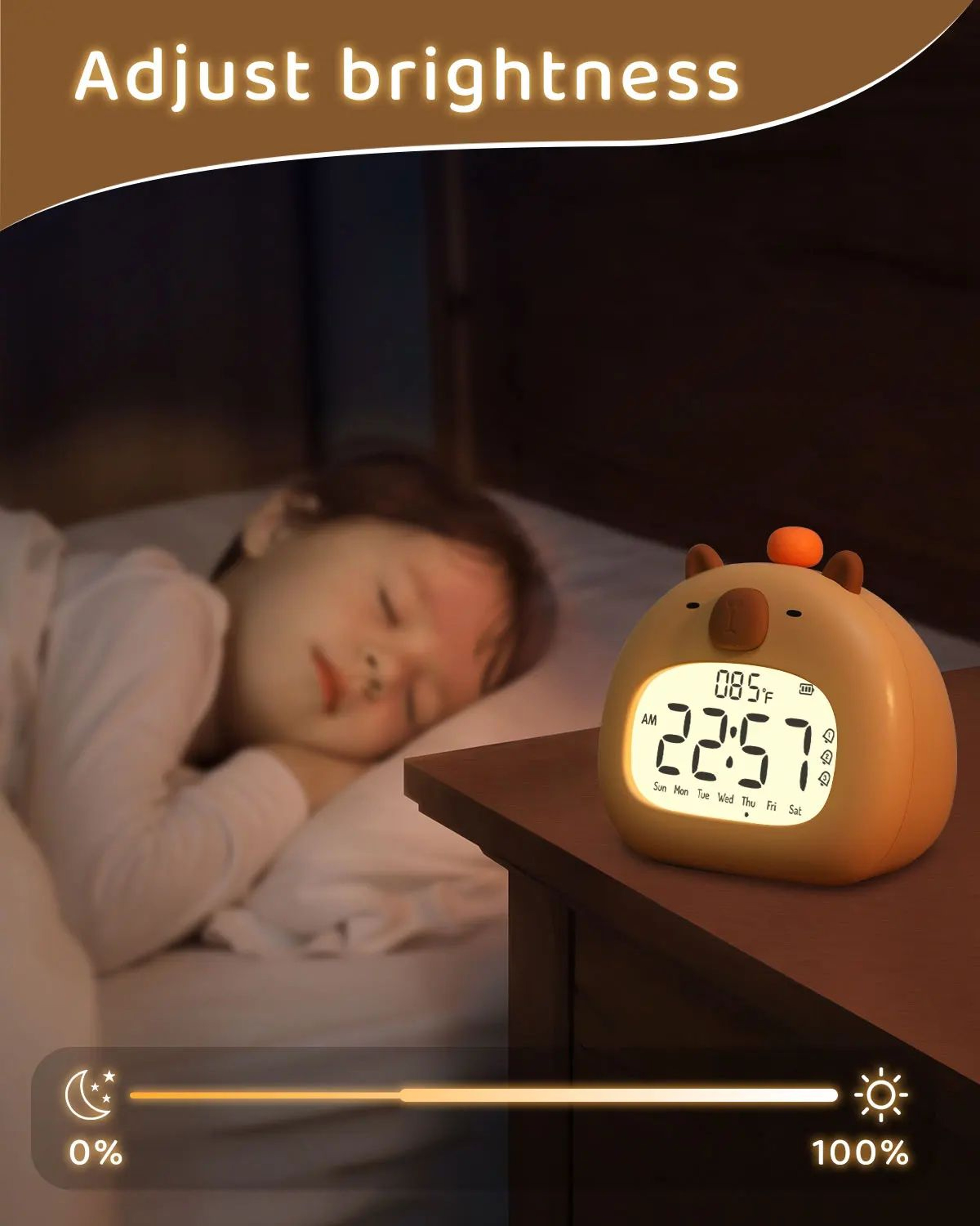 Cute Capybara Alarm Clock With Night Light  Timer  Kids Bedroom Multifunction Clock 7