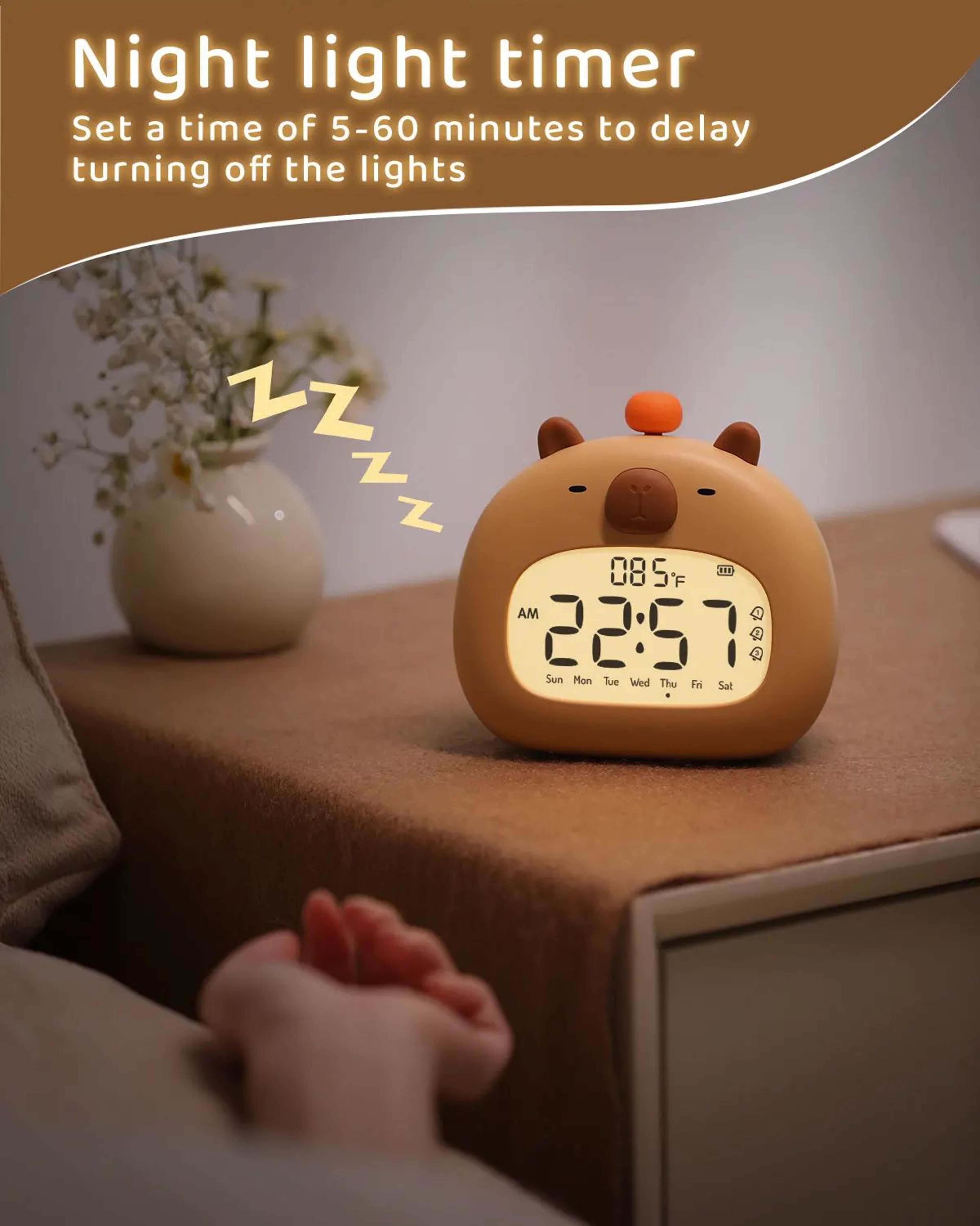 Cute Capybara Alarm Clock With Night Light  Timer  Kids Bedroom Multifunction Clock 8
