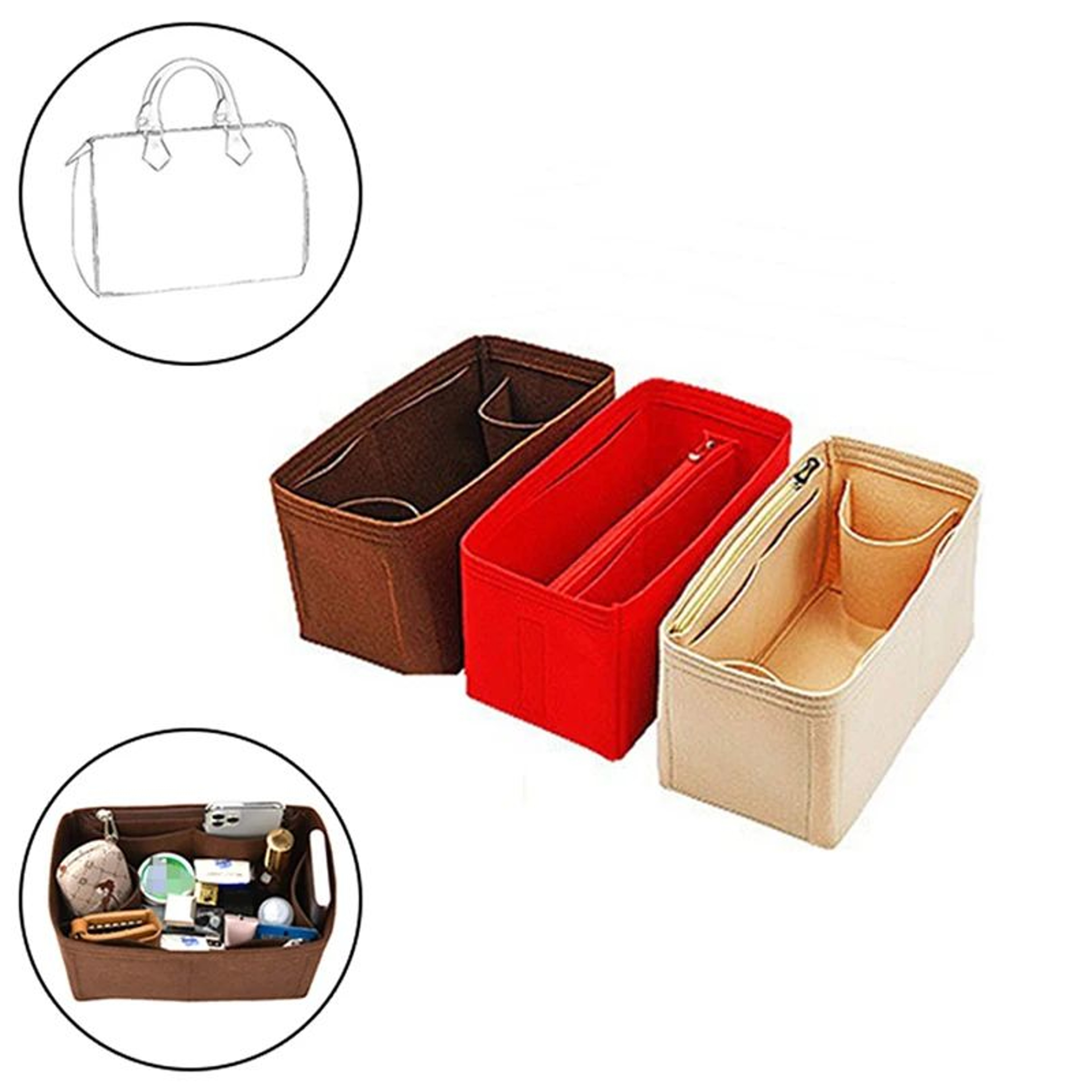 Felt Cloth Bag Organizer Insert Portable Handbag And Makeup Organizer 1