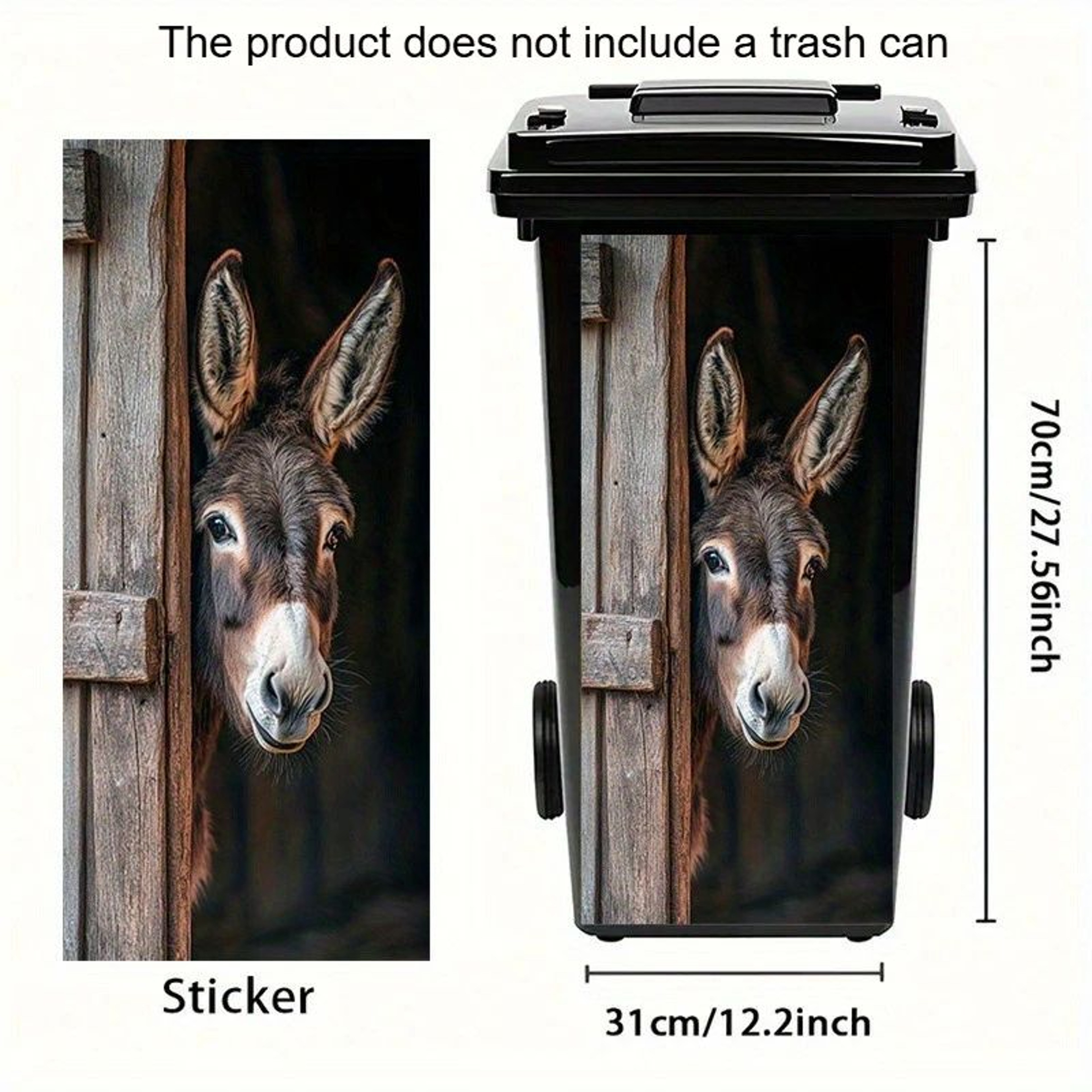 Donkey Painting Trash Can Sticker  SelfAdhesive Removable PVC Farm Animal Decal With Wooden Texture 2