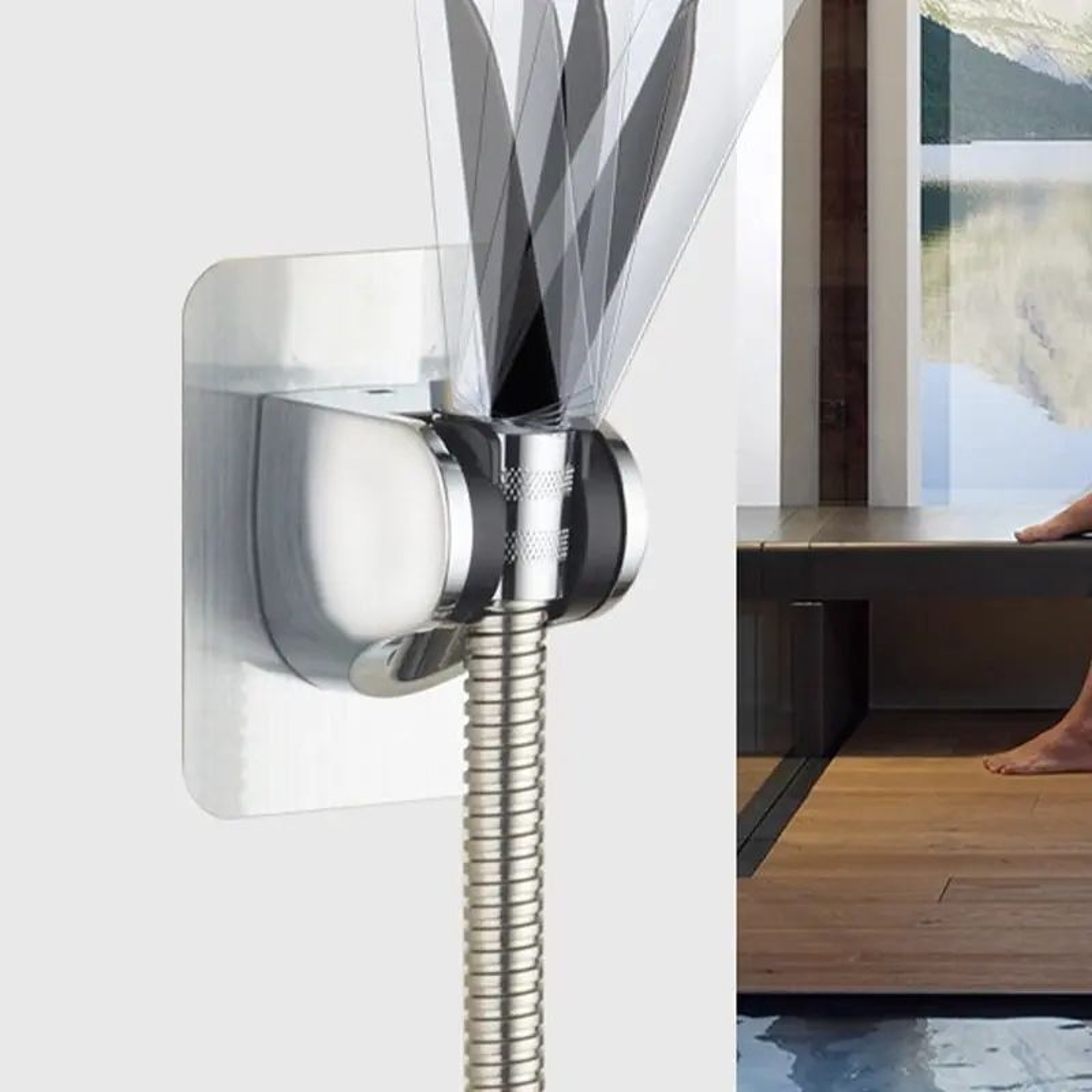 Punch Free Adjustable Universal Showerhead Holder Silver Black 1