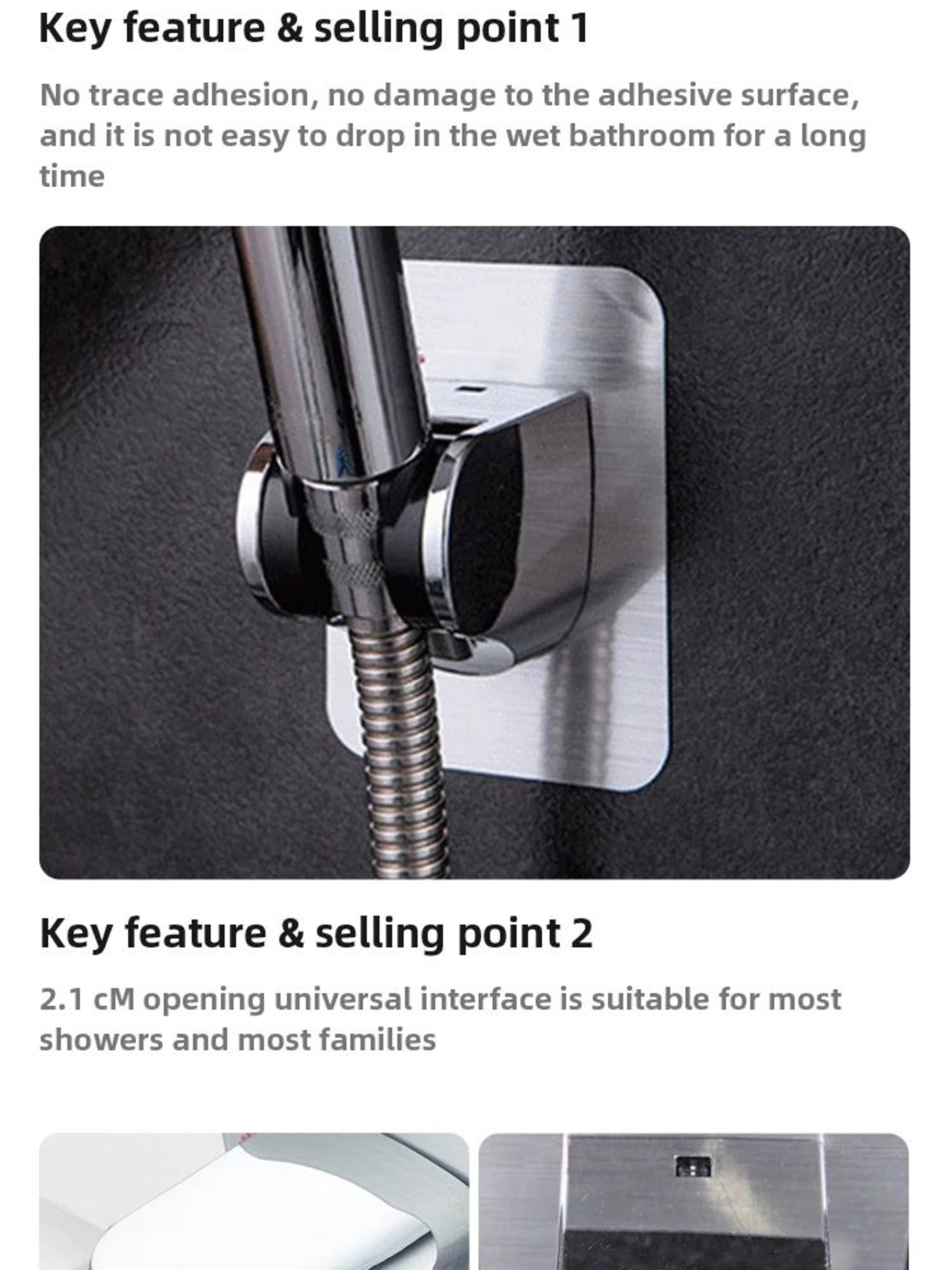 Punch Free Adjustable Universal Showerhead Holder Silver Black 7