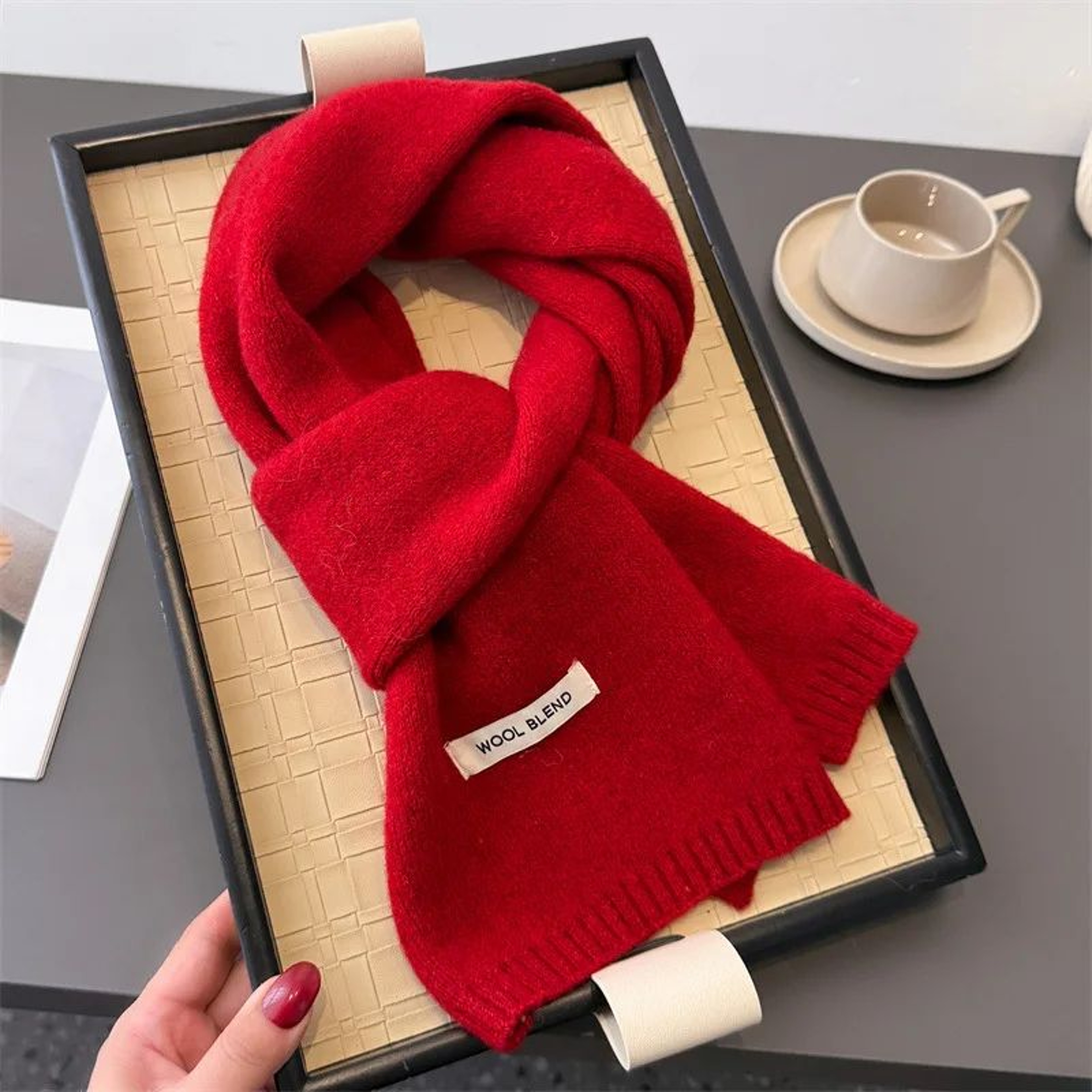 womens winter scarf styled for everyday errands
