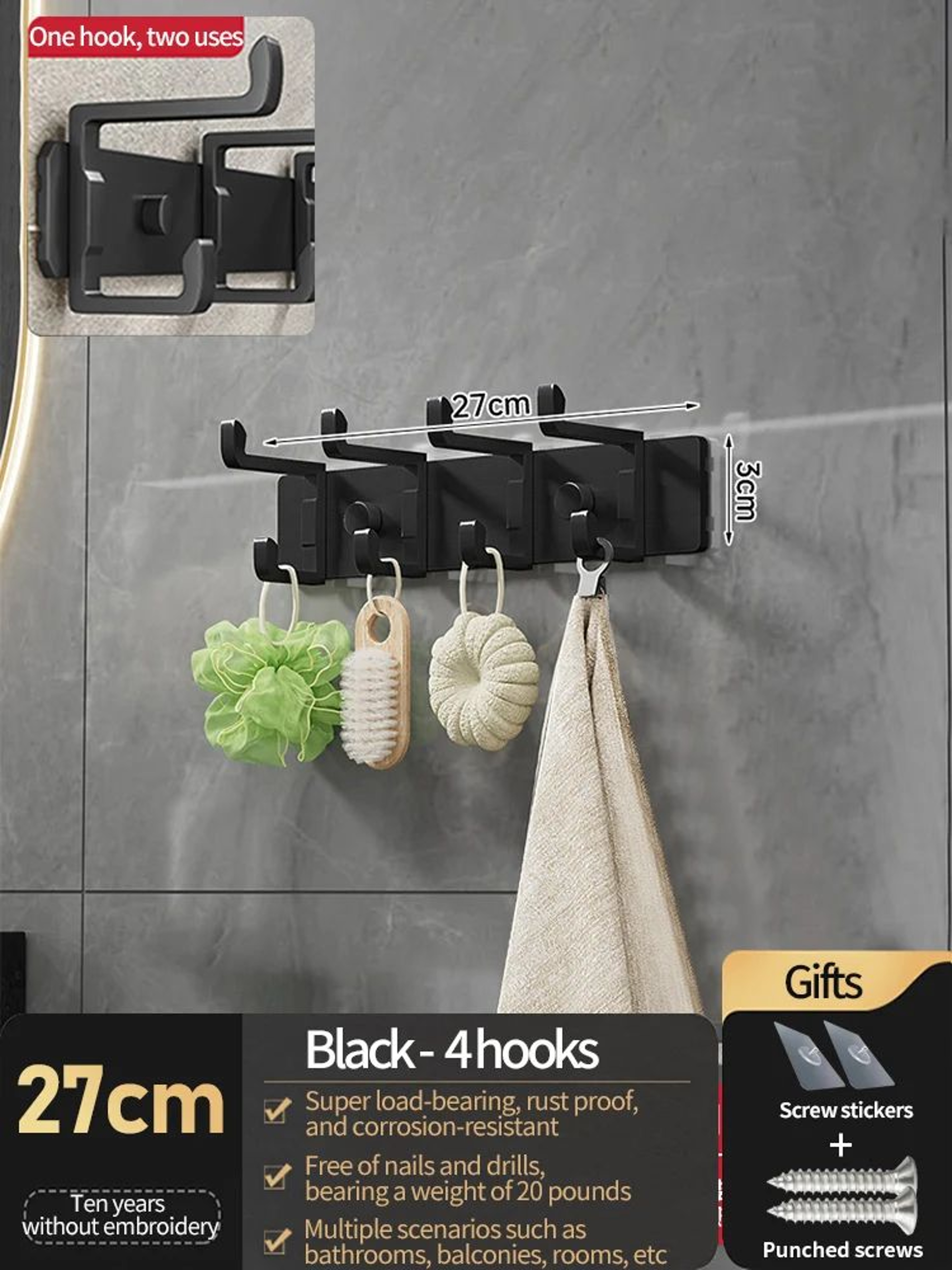 No Drill Folding Door Robe Hooks 12