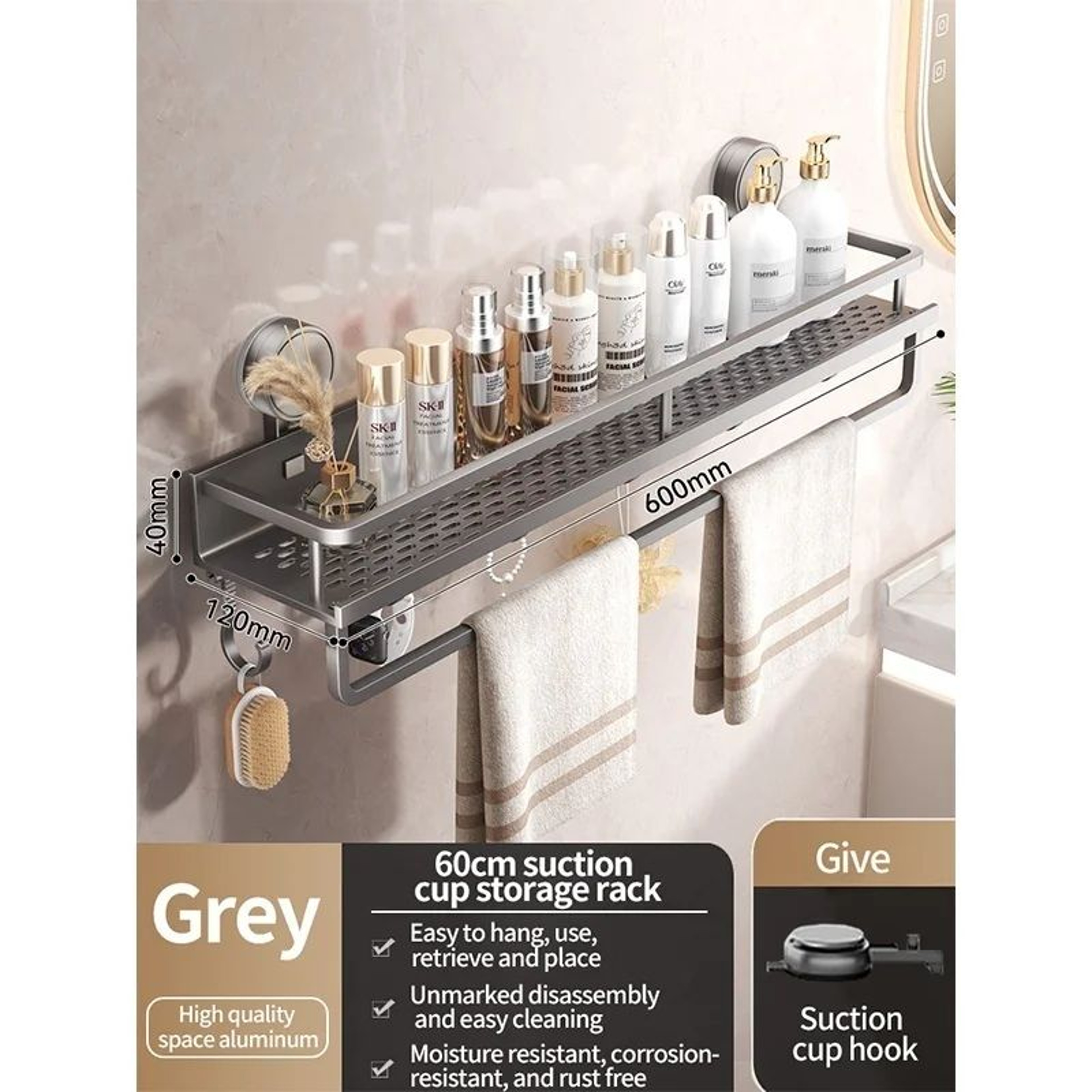 No Drill Suction Bathroom Storage Rack 14