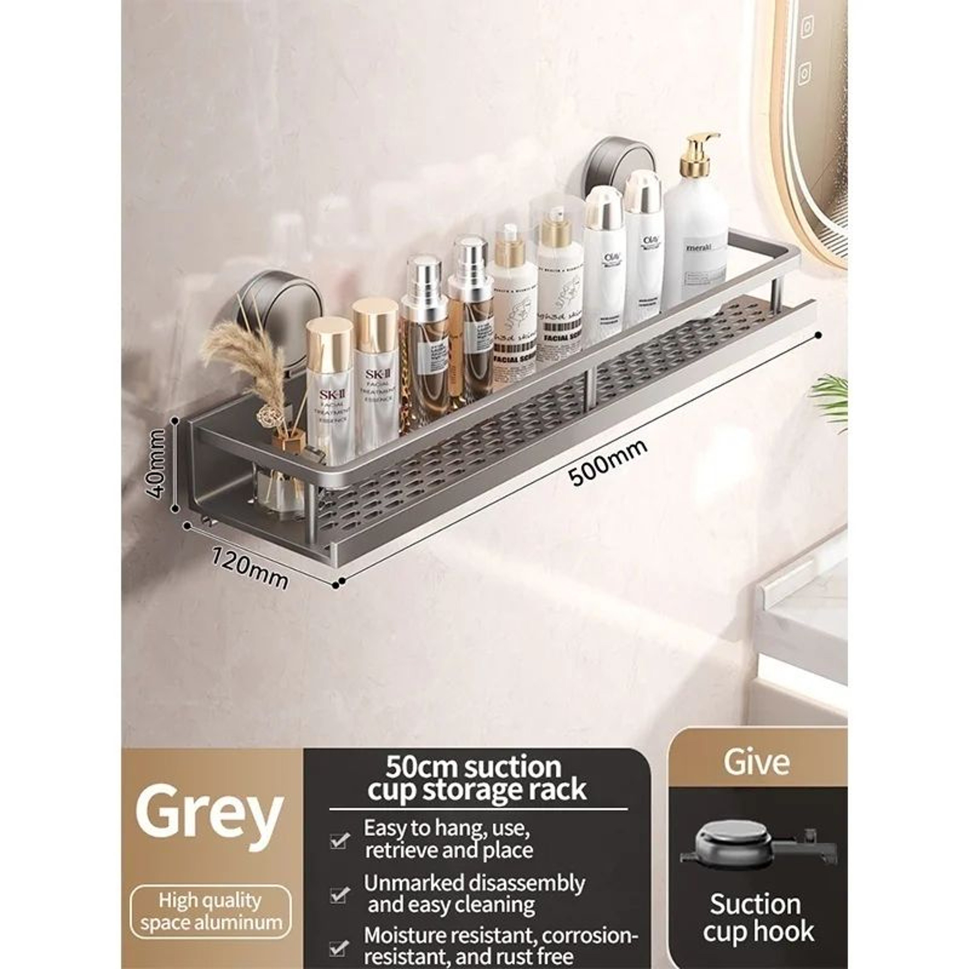No Drill Suction Bathroom Storage Rack 16